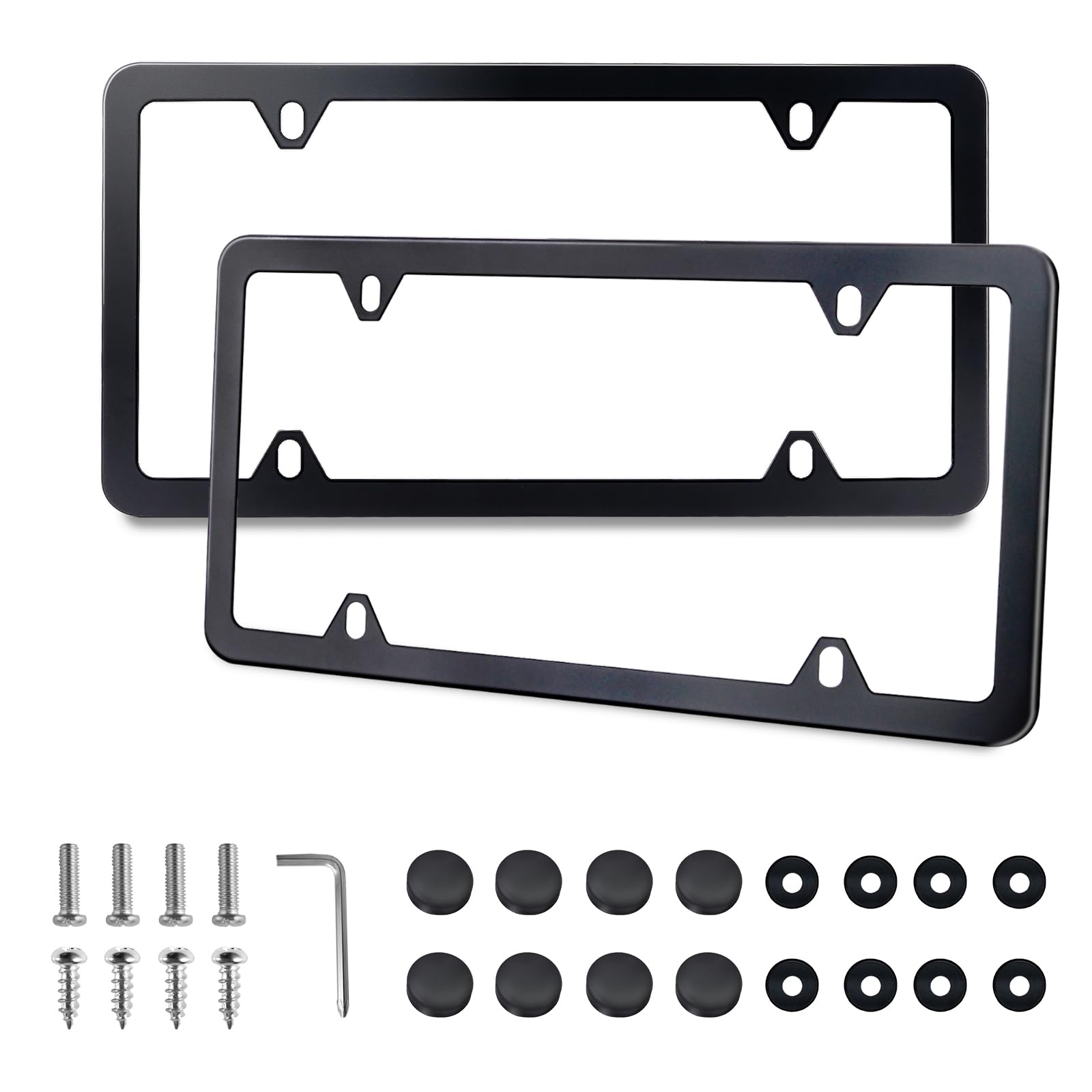 Lrokimg Black License Plate Frames 2 Pack, License Plate Holders Stainless Steel, Universal Us Car License Plate Covers With Scr