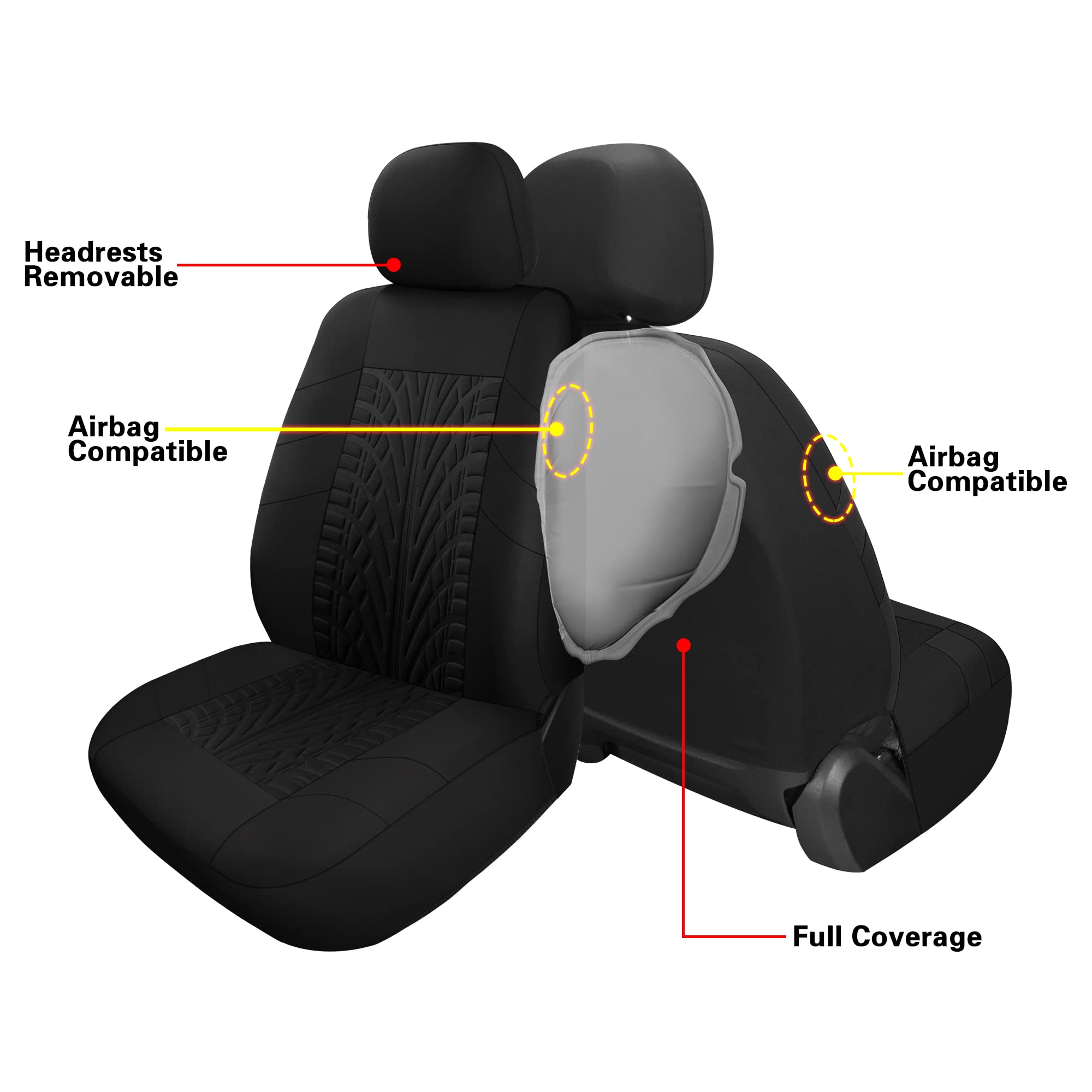 Pariitadin Car Seat Covers Front Pair, Washable And Breathable Seat Covers For Cars, Universal Fit Car Interior Covers For Most Sedan Truck Suv, Black