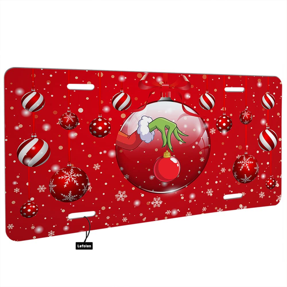 Lefolen Red Christmas Balls Front License Plate Aluminum Novelty Xmas Balls Snowflakes And Witch Hand Metal Vanity Tags 6'' X 12