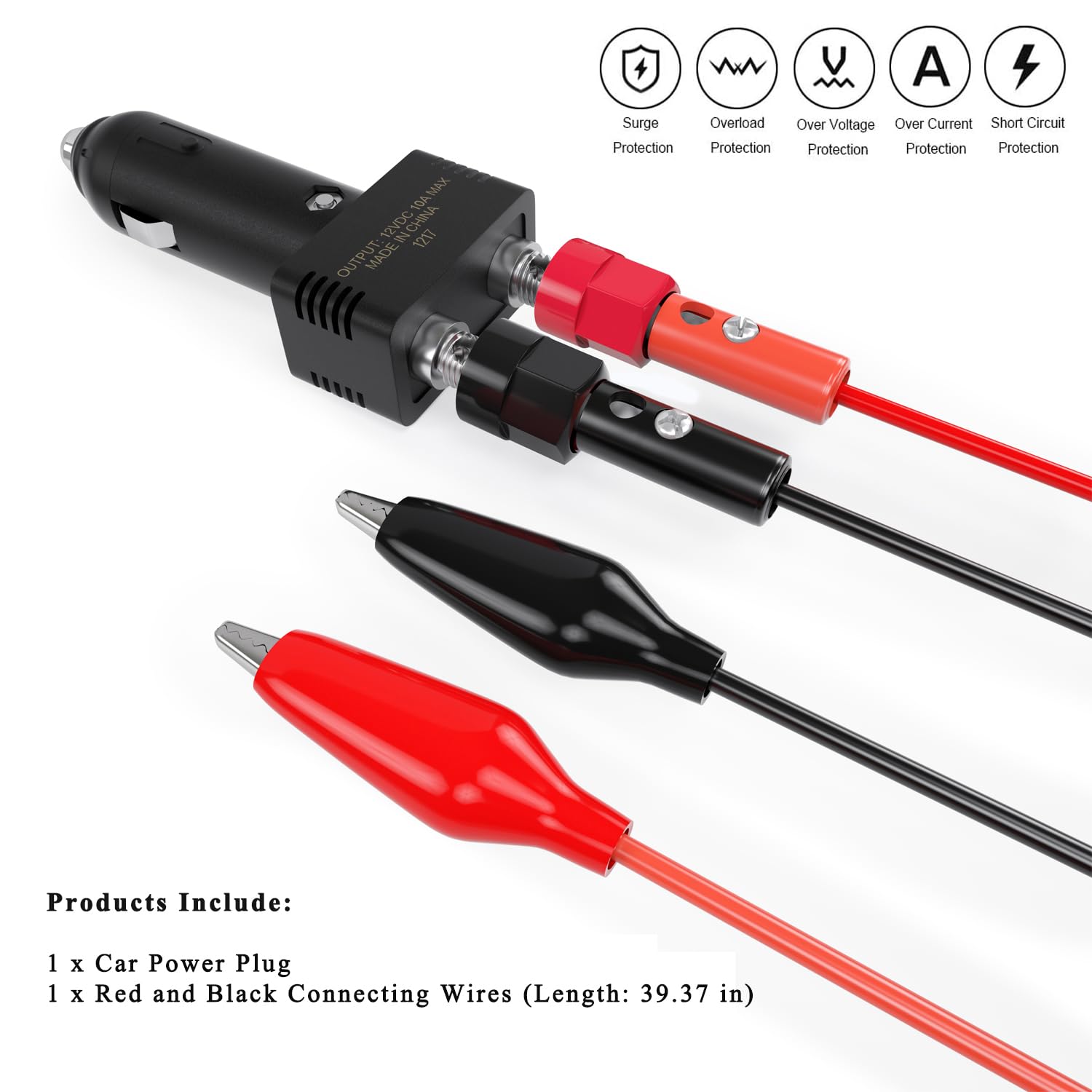 Jtron Dc 12V 10A Male Cigarette Lighter Plug With Power Wiring Cable Car To Take Power Black Power Cord For Inverter