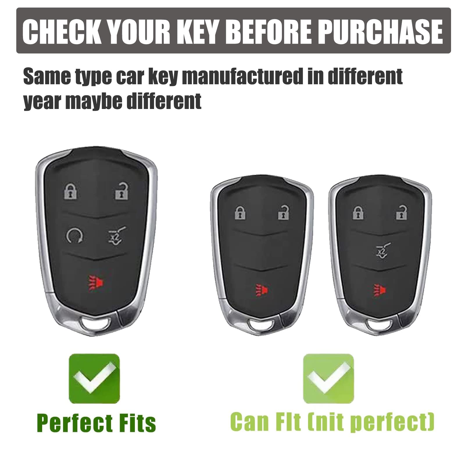 Gematay For Cadillac Key Fob Cover, Key Case Shell Compatible With Cadillac Escalade Cts Srx Xt5 Ats Ct6 5 Buttons Remote Smart