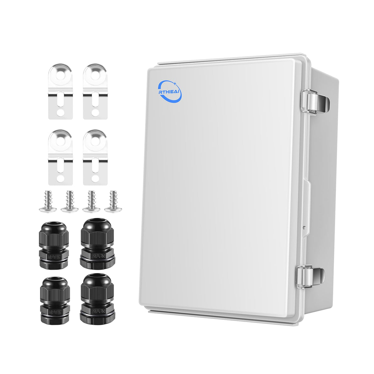 Rthieai Waterproof Outdoor Ip67 Junction Box (13.8'X9.8'X5.9') With Mounting Plate, Hinged Grey Cover And Wall Brackets - Weatherproof Abs Plastic Electrical Enclosure For Diy Projects (350X250X150Mm)