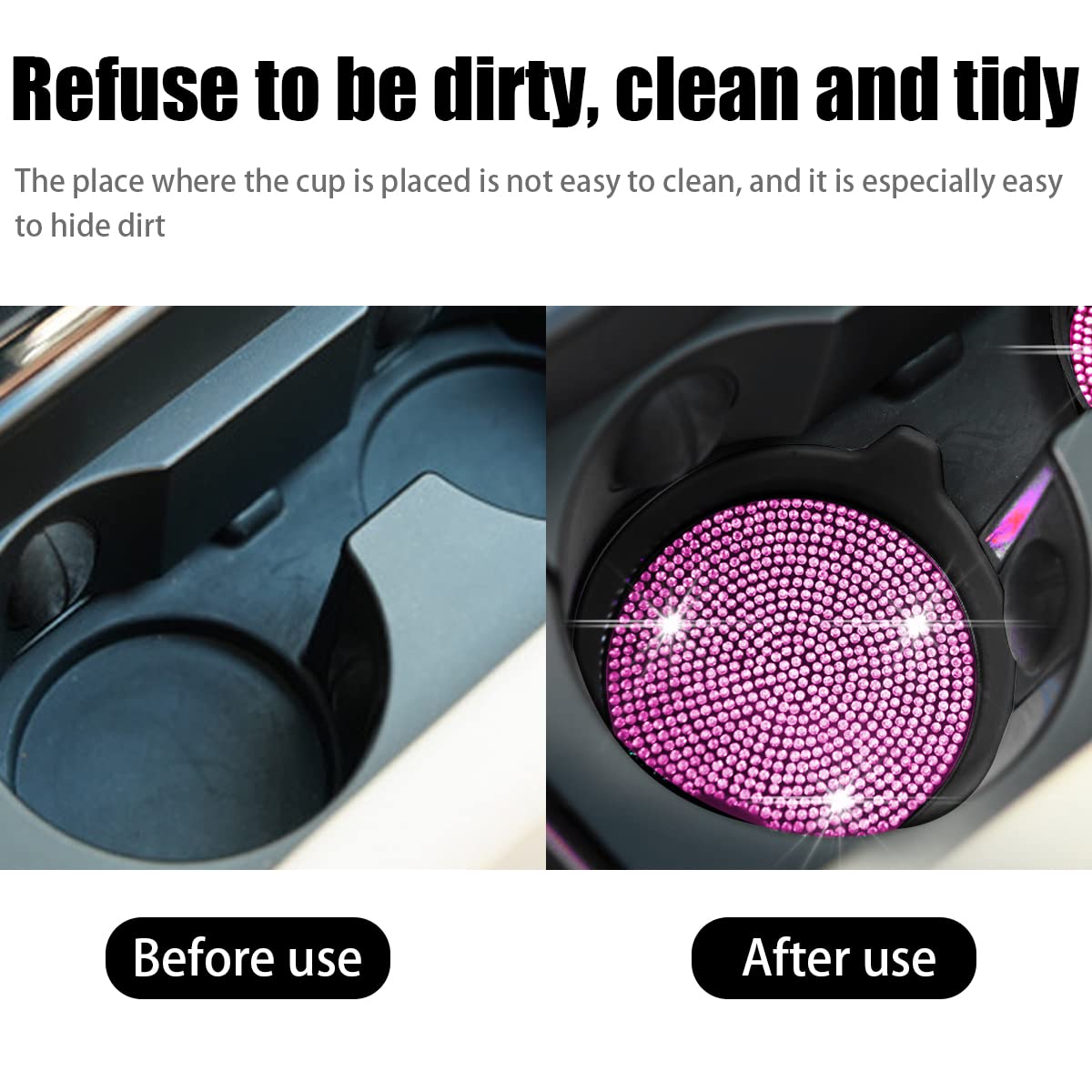 Zipelo Bling Car Cup Coaster, 2 Pack Universal Vehicle Anti-Slip Cup Holder Insert Coasters, Crystal Rhinestone Silicone Shockpr