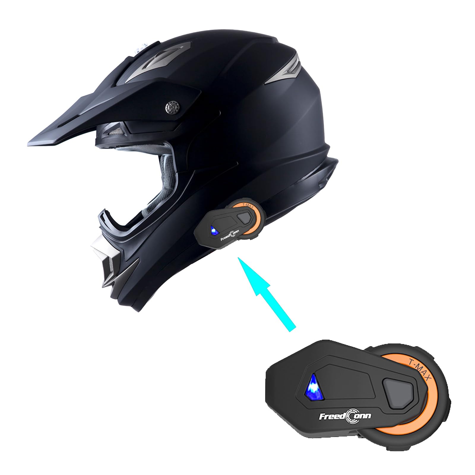 1Storm Adult Motocross Helmet Off Road Mx Bmx Atv Dirt Bike Mechanic + Motorcycle Bluetooth Headset: Matt Black