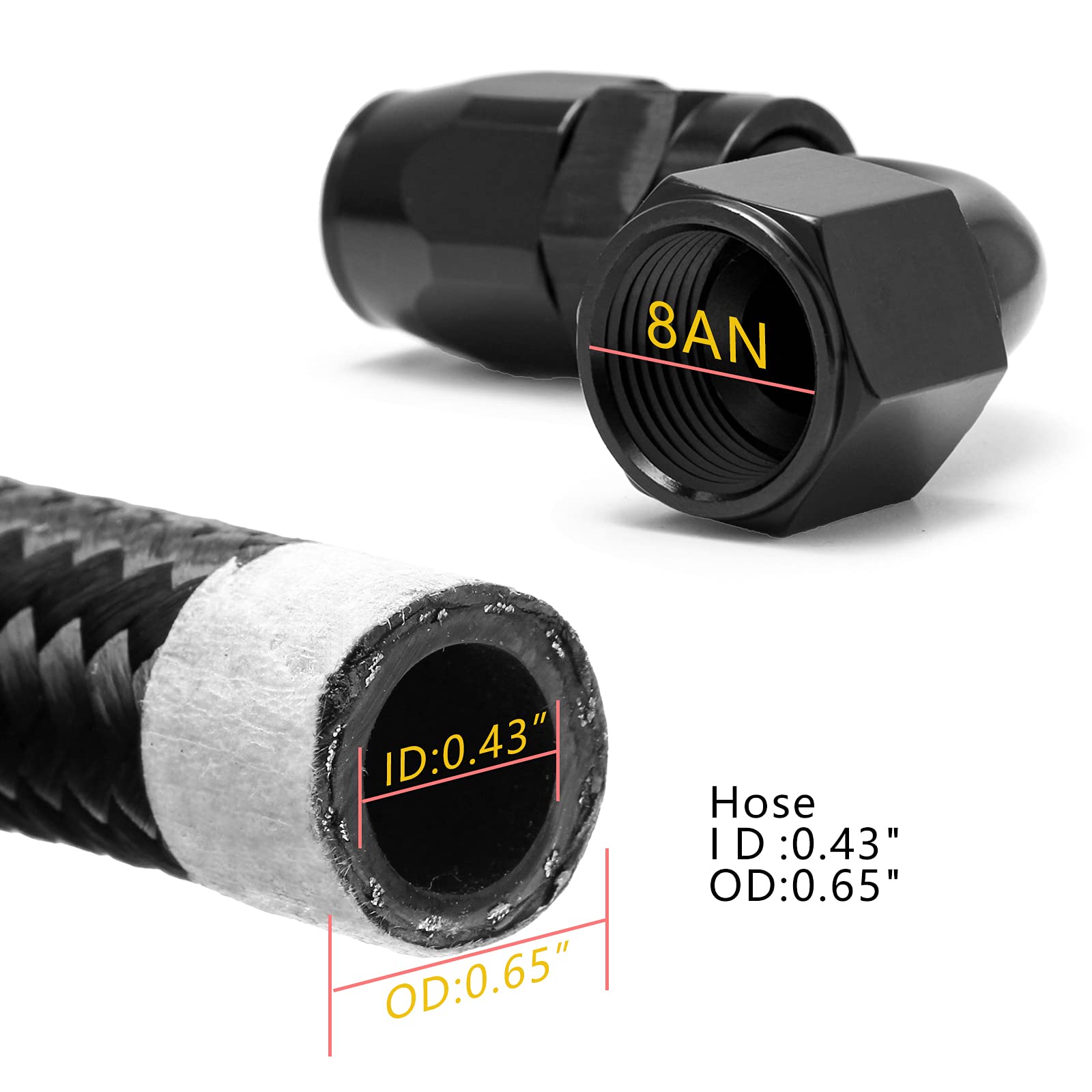 Shineyoo 8An 90 Degree Swivel Hose End Fitting 2 Pcs For Braided Fuel Oil Line End 8An Fittings Aluminum Black