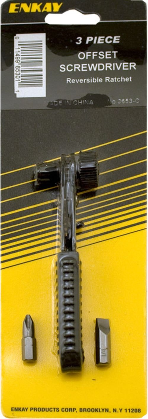 Enkay 3653 Offset Ratcheting Screwdriver Set, Carded, 3-Piece