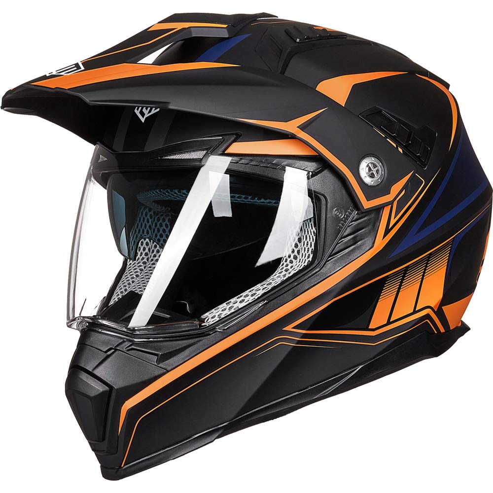 Ilm Off Road Motorcycle Dual Sport Helmet Full Face Sun Visor Dirt Bike Atv Motocross Casco Dot Certified Model 606V(Orange, M)
