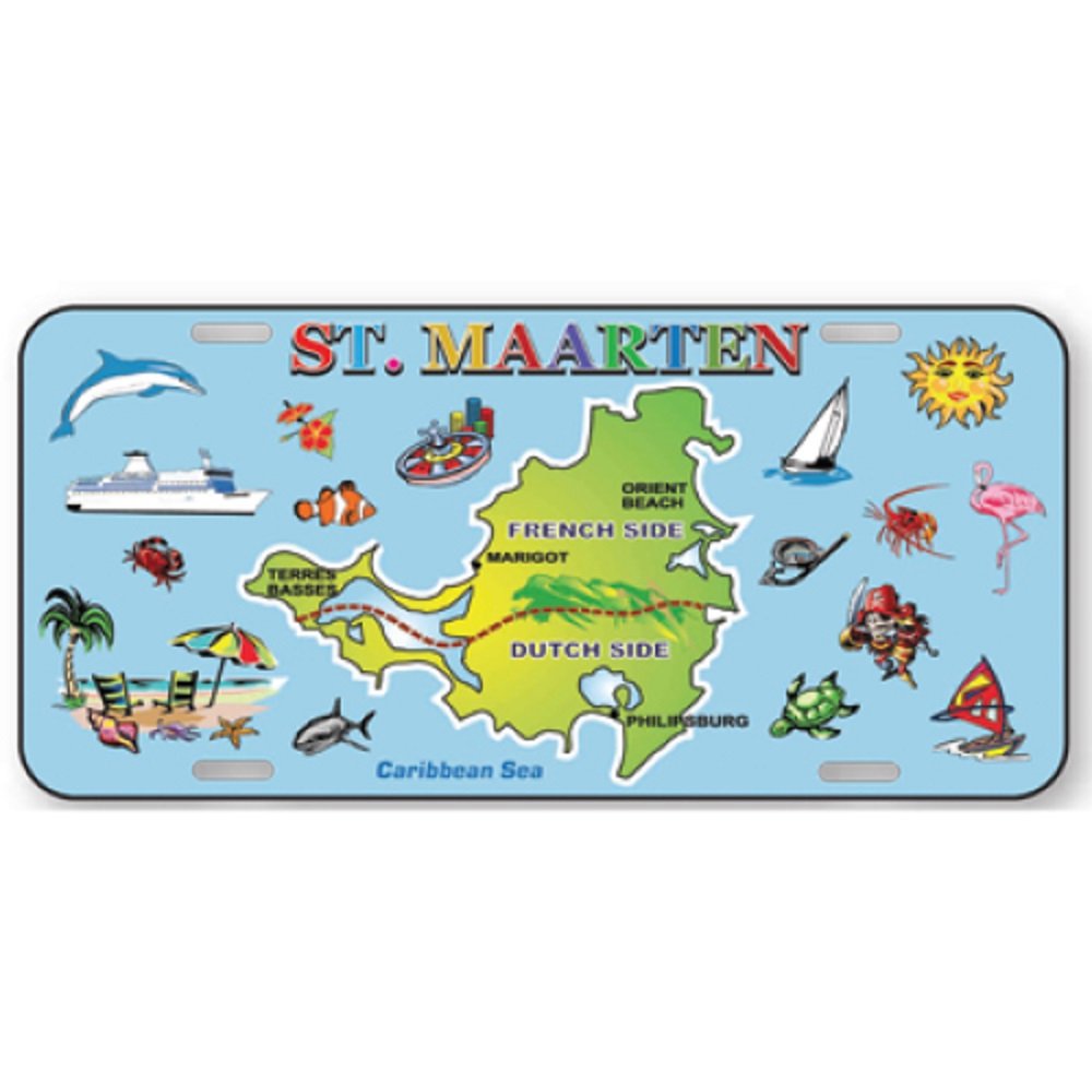 License Plate St Maarten Souvenir Gift 6x12 Metal Caribbean Island Map Blue Official Car Tags Plates Saint Martin Car Accessorie