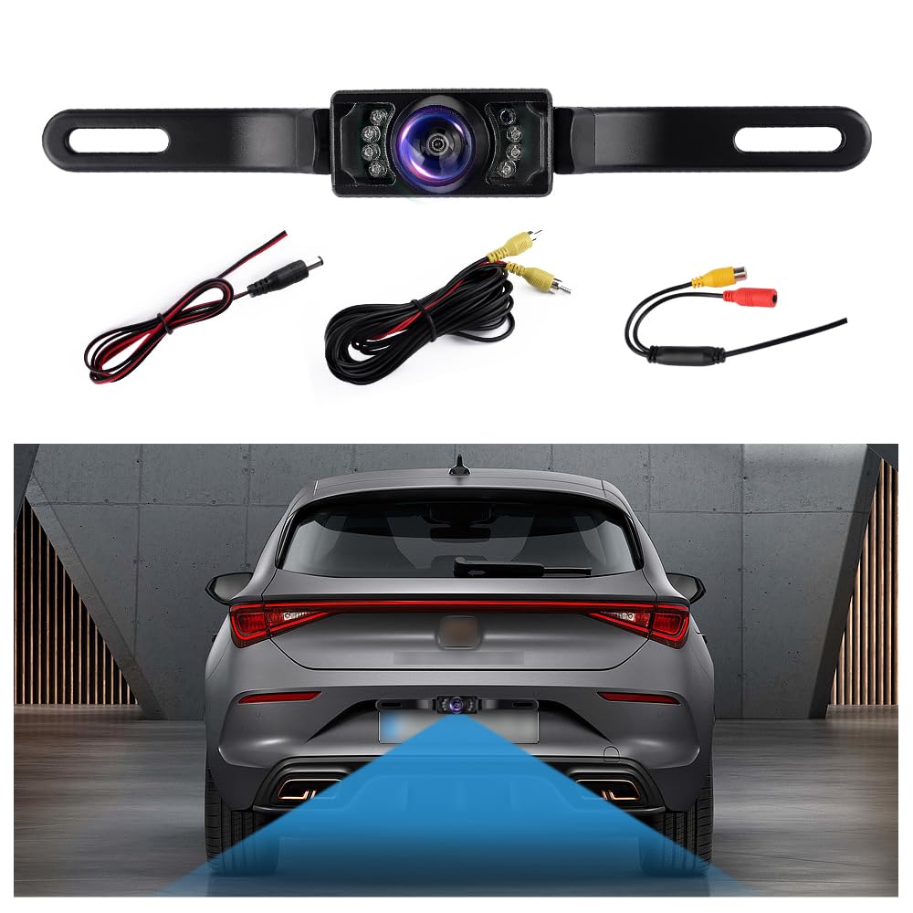 Back Up Camera For Cars With 8 Light,Hd Night Vision License Plate Backup Camera With 170 Wide Angle,Universal Rear View Camera 