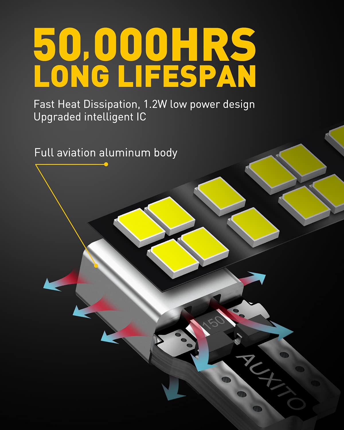 Auxito 194 Led Bulb 6000K White 168 2825 W5W T10 Wedge 14-Smd Interior Car Bulbs Replacement For Dome Map Door Courtesy Trunk Pa