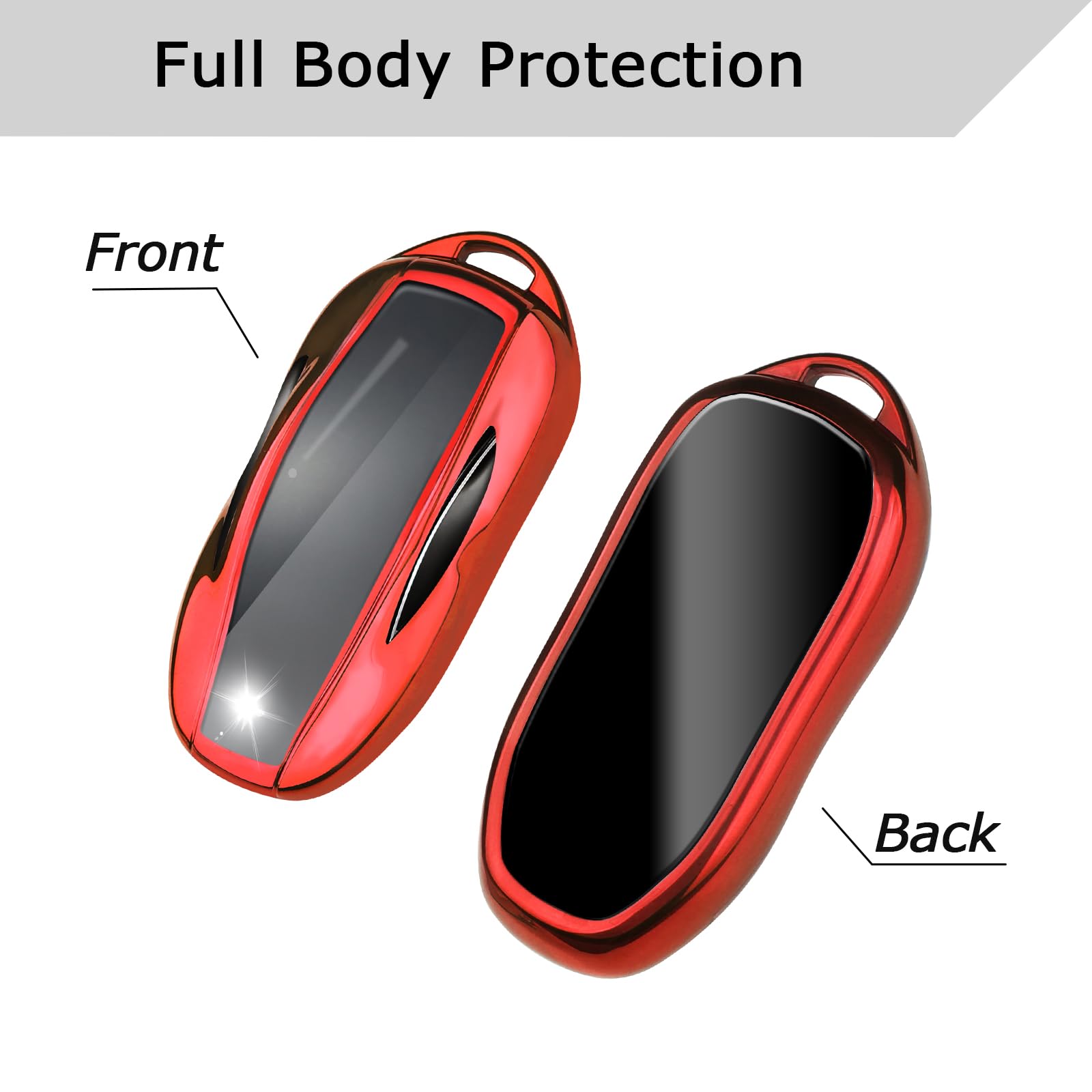 Qbuc For Tesla Key Fob Cover With Keychain Soft Tpu Protection Case Compatible With Tesla Model 3 / Y (Red)