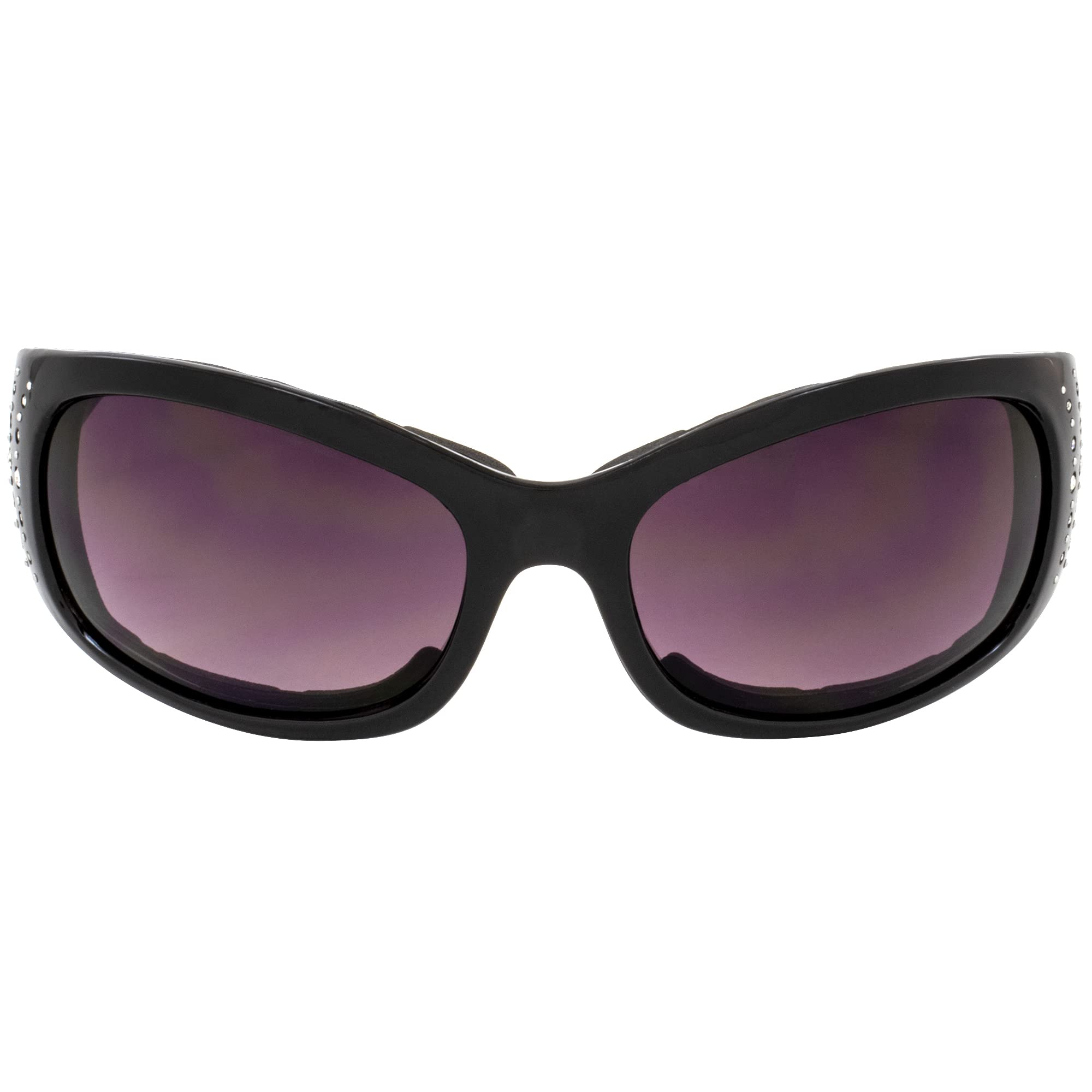 Global Vision Eyewear Marilyn 2 Plus Motorcycle Glasses For Women Black Frame Bling-Ed Out With Rhinestones (Smoke)