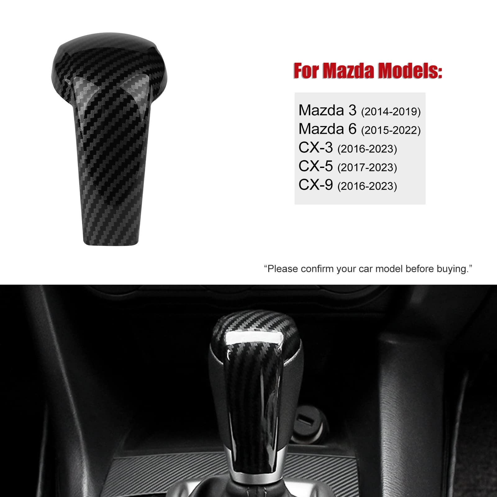 Anfokas Compatible With Mazda Cx-5 Cx-9 Cx-3 6 3 Accessories Car Gear Shift Knob Cover Trim Cap Gear Panel Gears Sporty Interior Decoration Sticker -Carbon Fiber Style