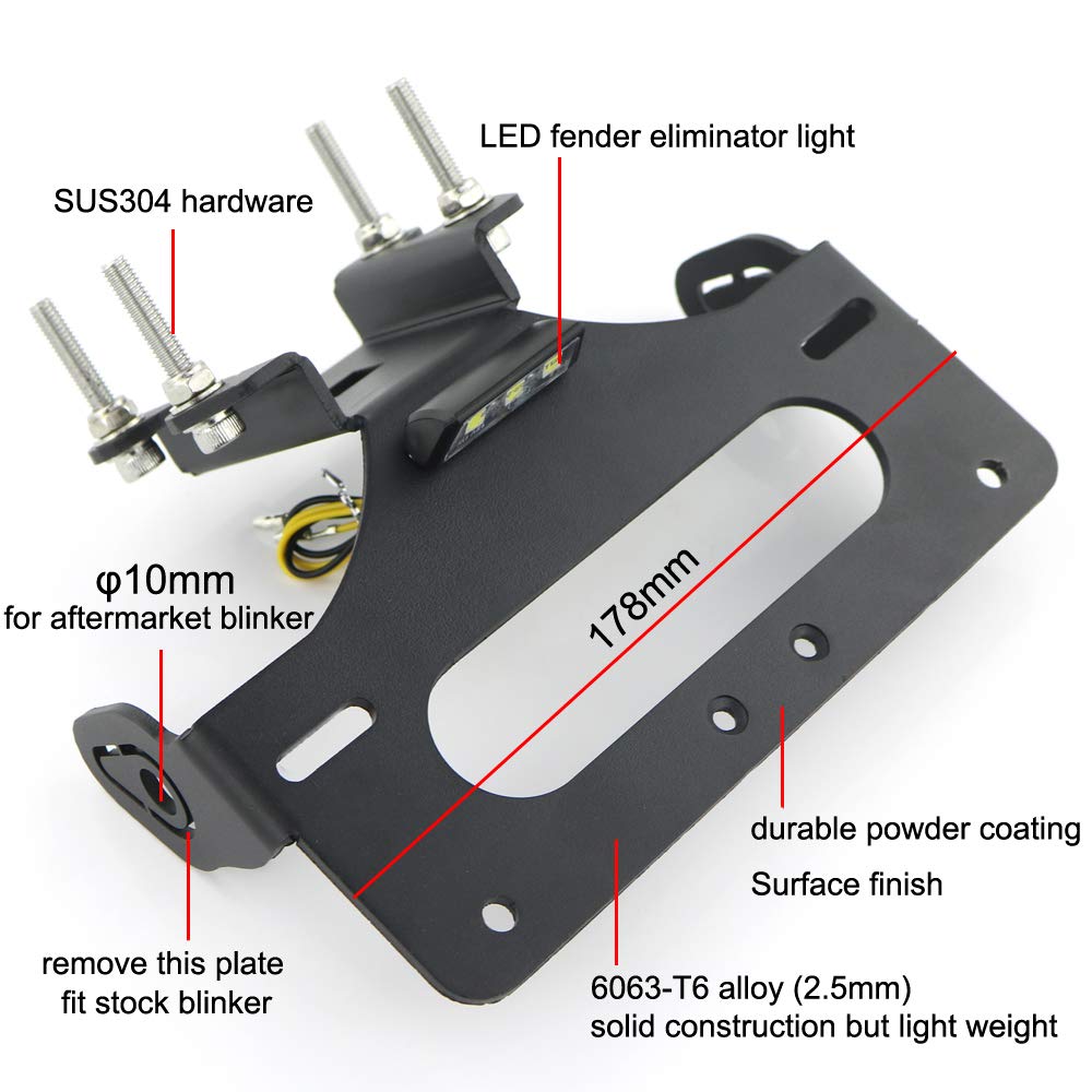 Xitomer Tail Tidy, Fender Eliminator Fit For Fz-07 Mt-07 2014 2015 2016 2017 2018 2019 2020, With Led License Plate Light, Compatible With Oem/Stock Turn Signal