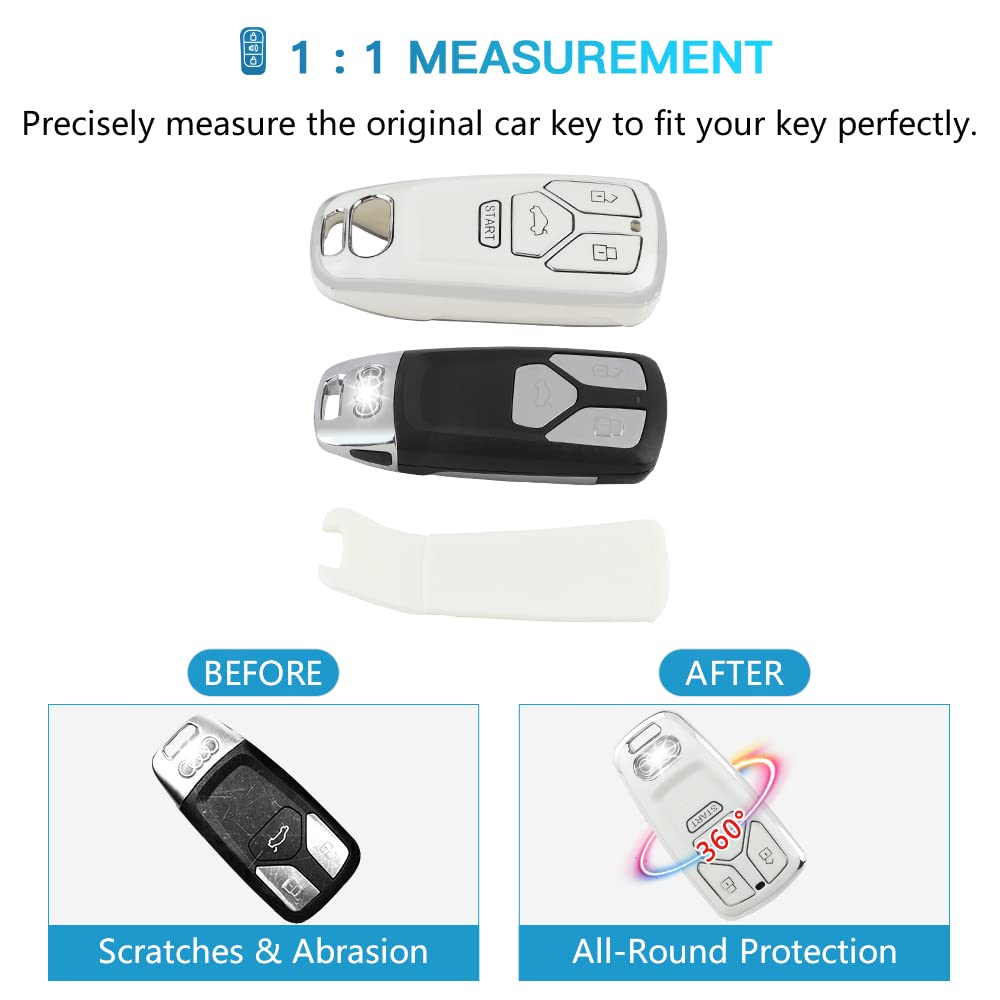 1797 Key Fob Cover For Audi Q5 Q7 A4 A5 S4 S5 Tt Accessories Bling Car Key Chain Case Shell Protector Women Men White Silver Tpu
