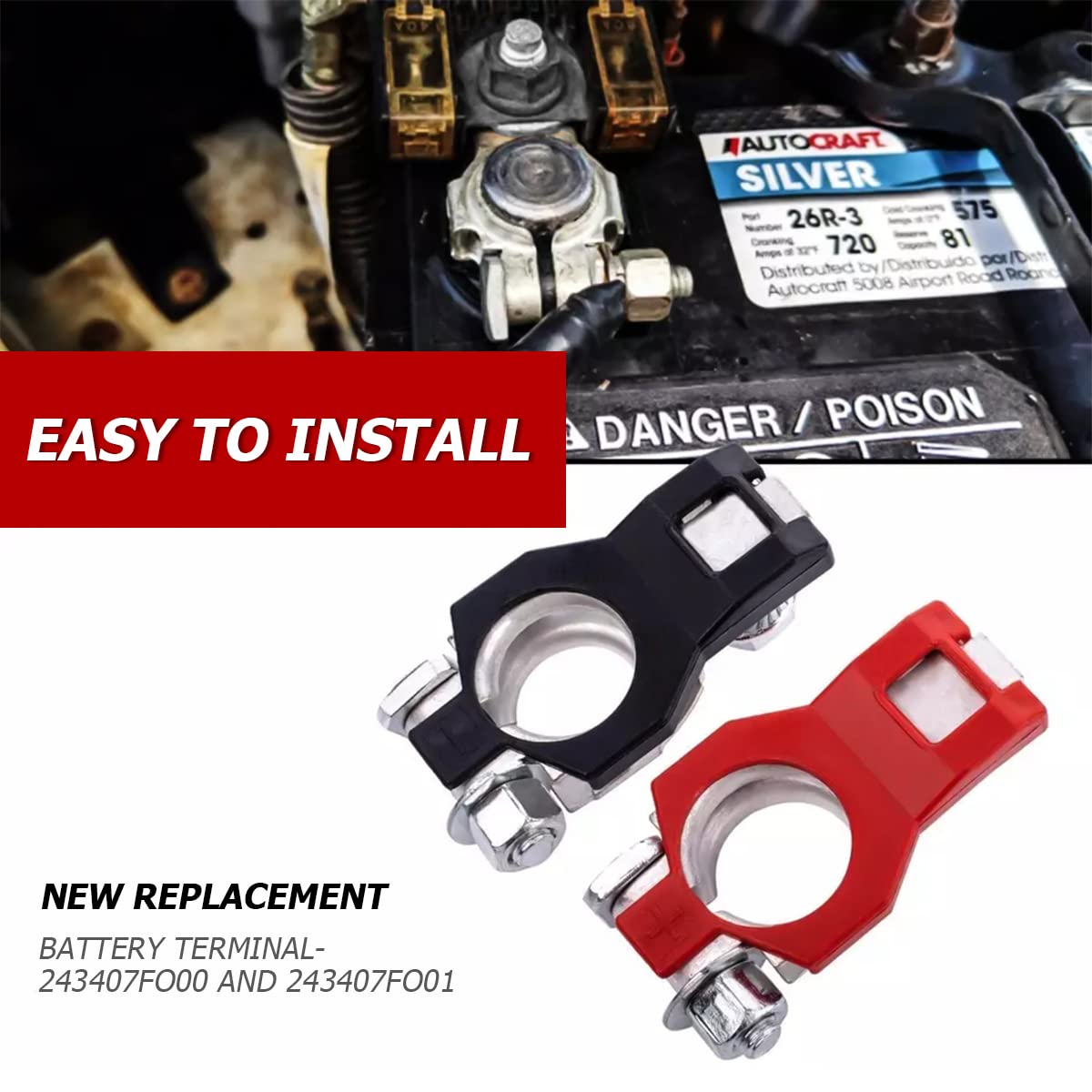 Battery Terminals for Nissan, Positive and Negative 1 pair, Top Post Batteries Connectors with Plastic Bottoms, Automotive Acces