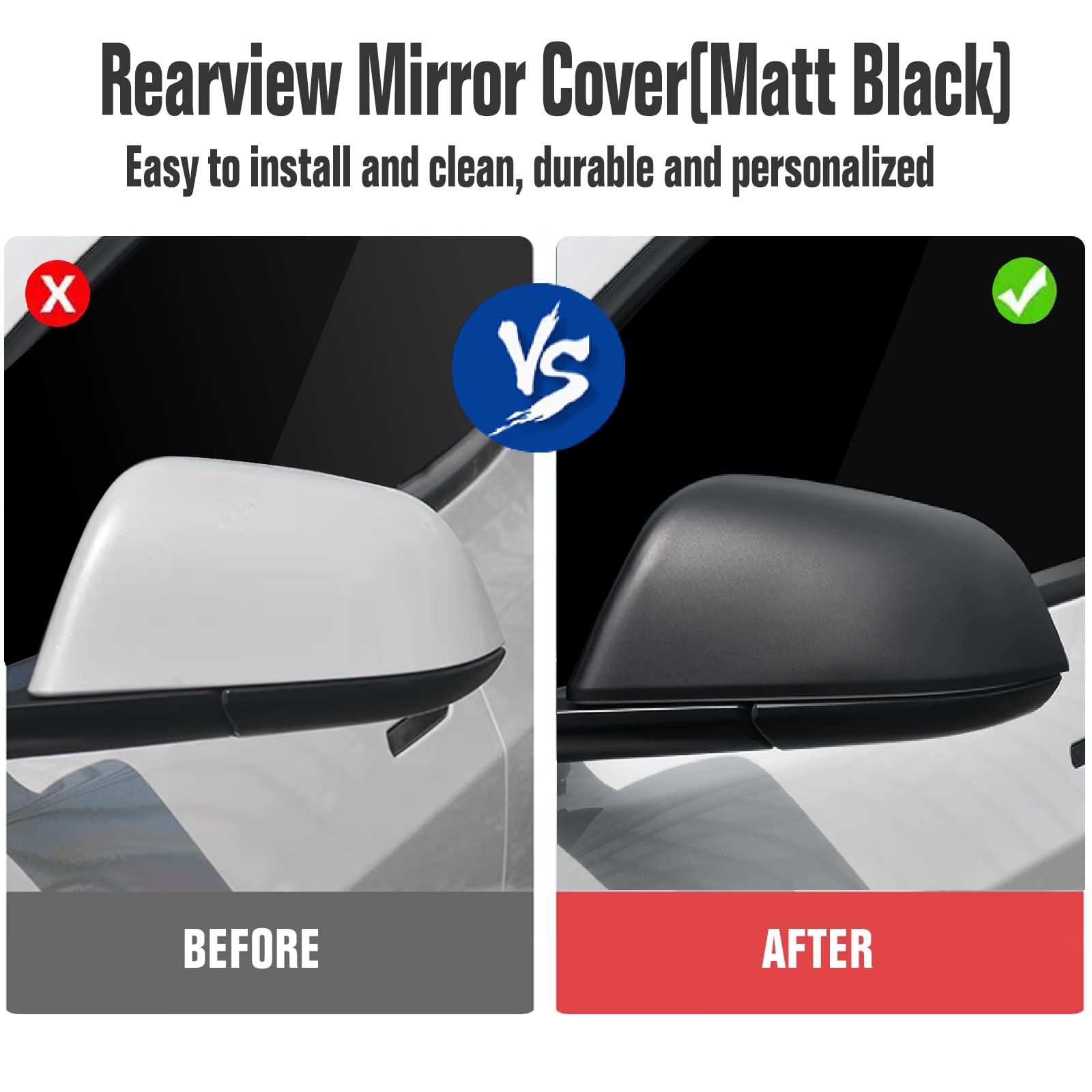 Kasato Model Y Side Mirror Cover, Mirror Cap 2 Pcs Matt Black Side Mirror Cover For Model Y (2021-2024) Rearview Mirror Cover