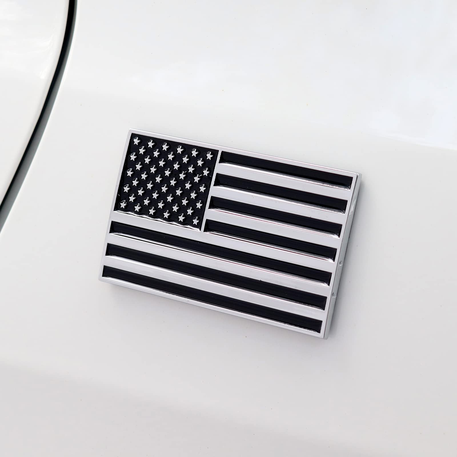 3D Black American Flag Metal Car Sticker, 3.15'' X 2'' Usa Flag Decal, Zinc Alloy Emblem For Truck, Car, Motocycle, Boat (Black)