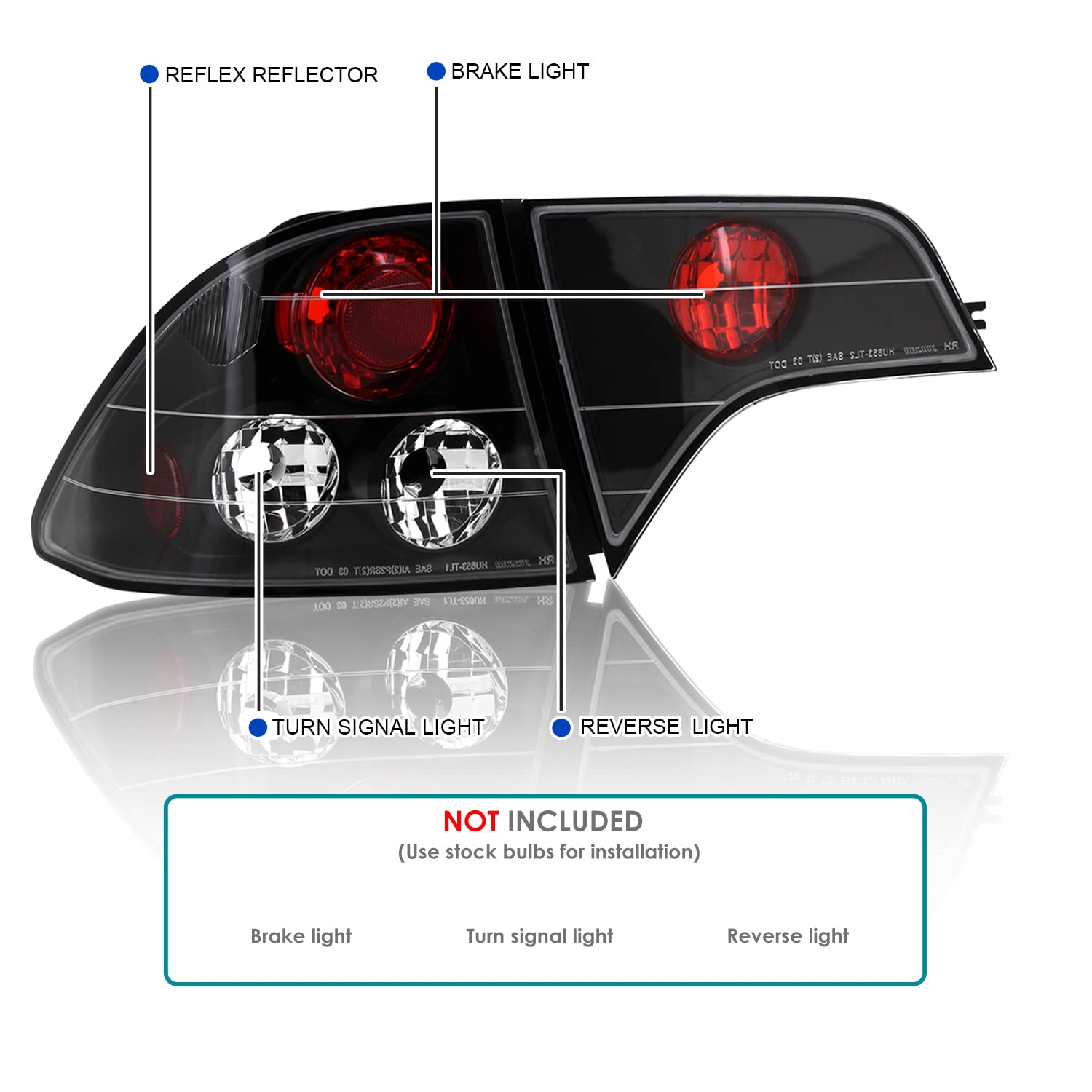 Spec-D Tuning Black Housing Clear Lens Tail Lights Compatible With 2006-2011 Honda Civic Sedan 4 Door, Left + Right Pair Assembl