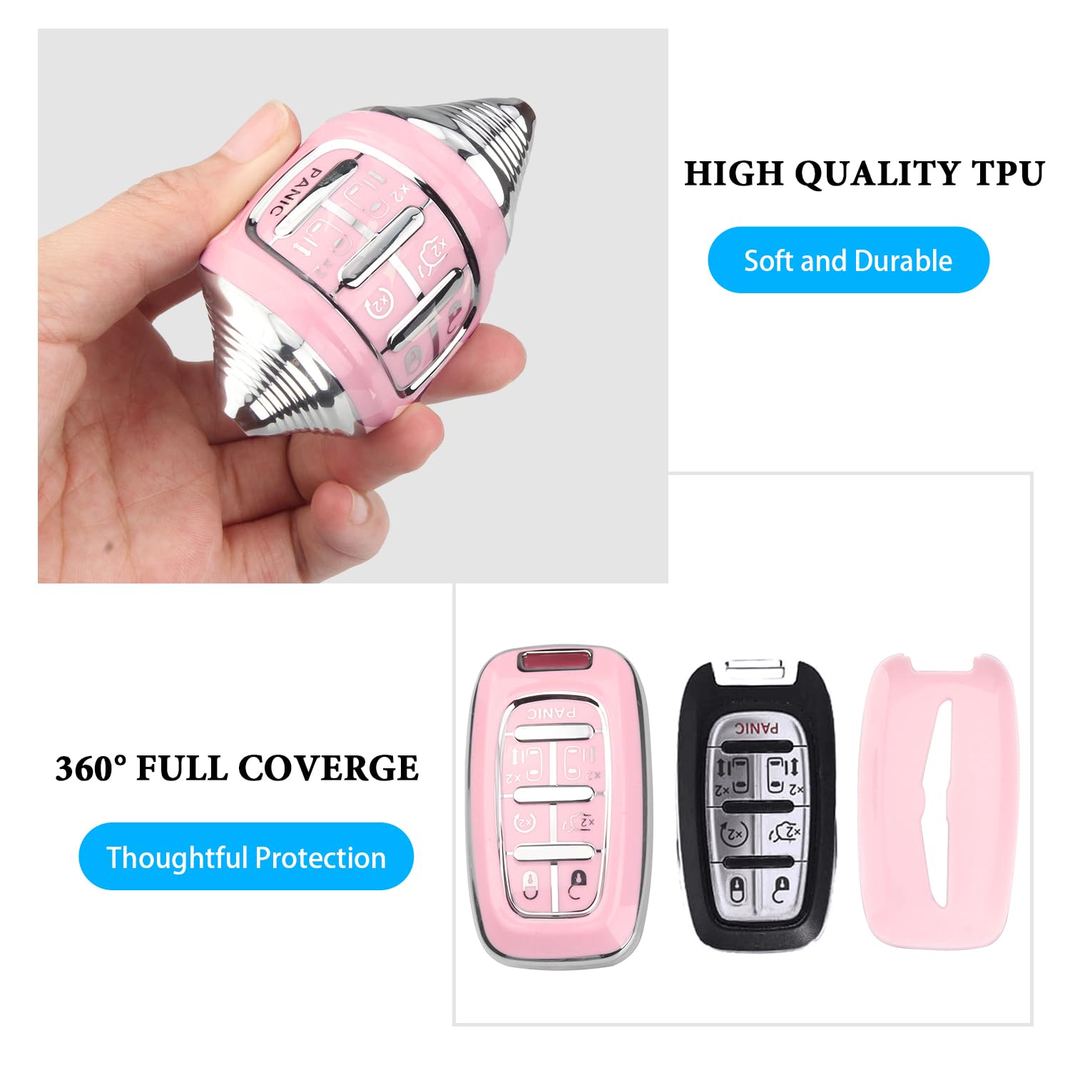 Mild East Key Fob Cover Fit For Chrysler Pacifica, 7 Button For 2017-2025 Touring, Pinnacle, Limited, Voyager, 2020 Proximity, S