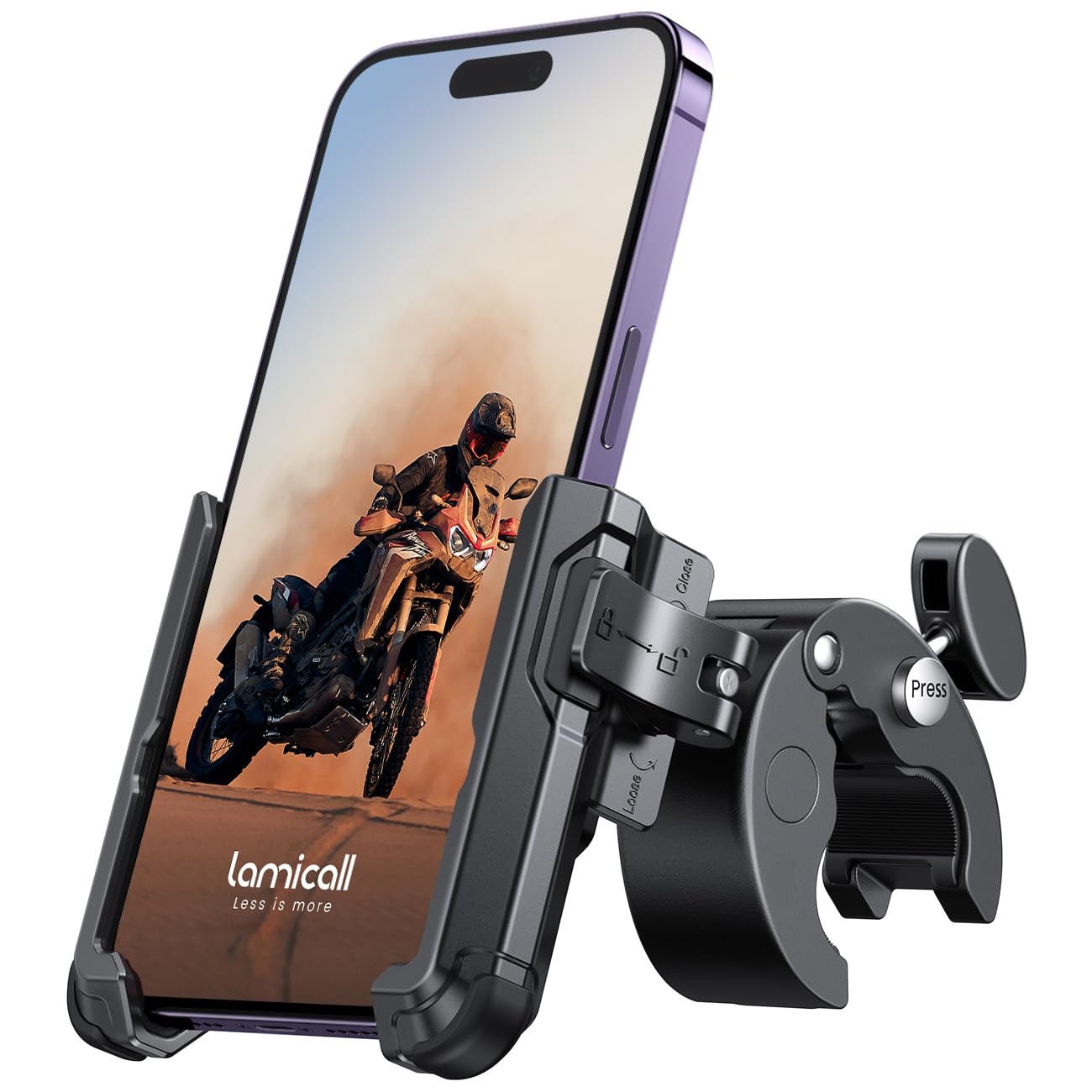 Lamicall Motorcycle Phone Mount Holder - [Camera Friendly] [1s Lock] Bike Phone Holder Handlebar Clamp, Bicycle Scooter Phone Cl