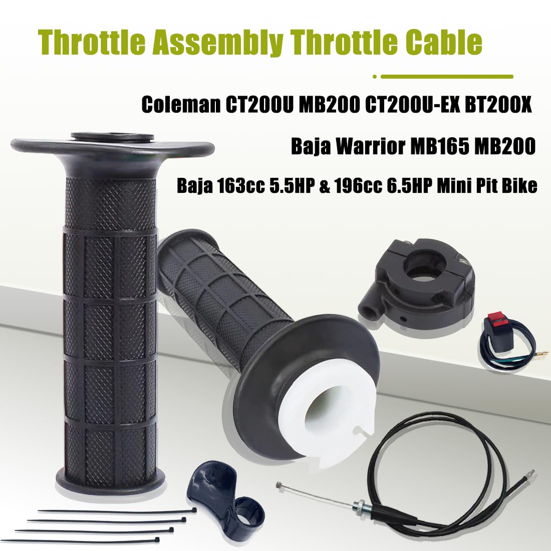 22mm Mini Bike Throttle Cable Handle Grip Throttle Assist Kit for Coleman Powersports 196cc CT200U MB200 CT200U-EX BT200X Baja W
