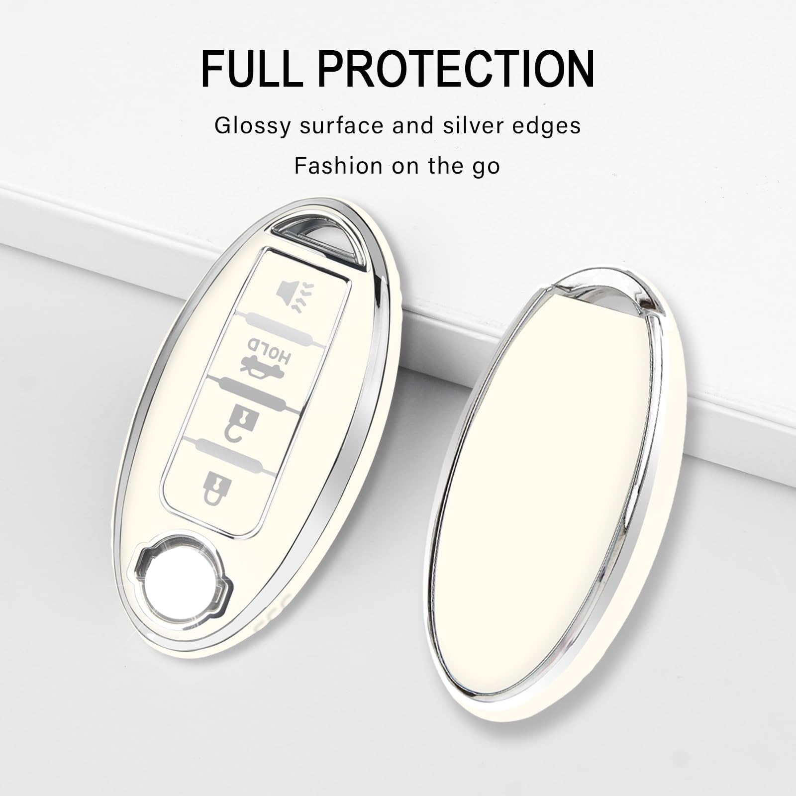 Qbuc For Nissan Key Fob Cover With Keychain Silver Trim Soft Tpu Case Compatible With Maxima Murano Altima Sentra Rogue 4 Button