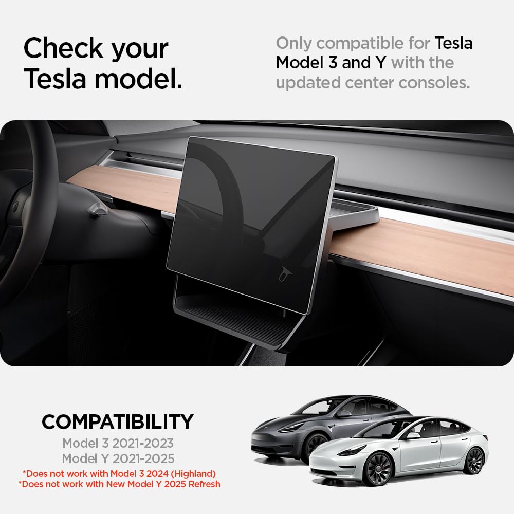 Spigen Under Screen Storage Organizer Designed For Tesla Model 3 & Y 2025/2024/2023 [Not Compatible With Tesla Model Y 2023 Aust