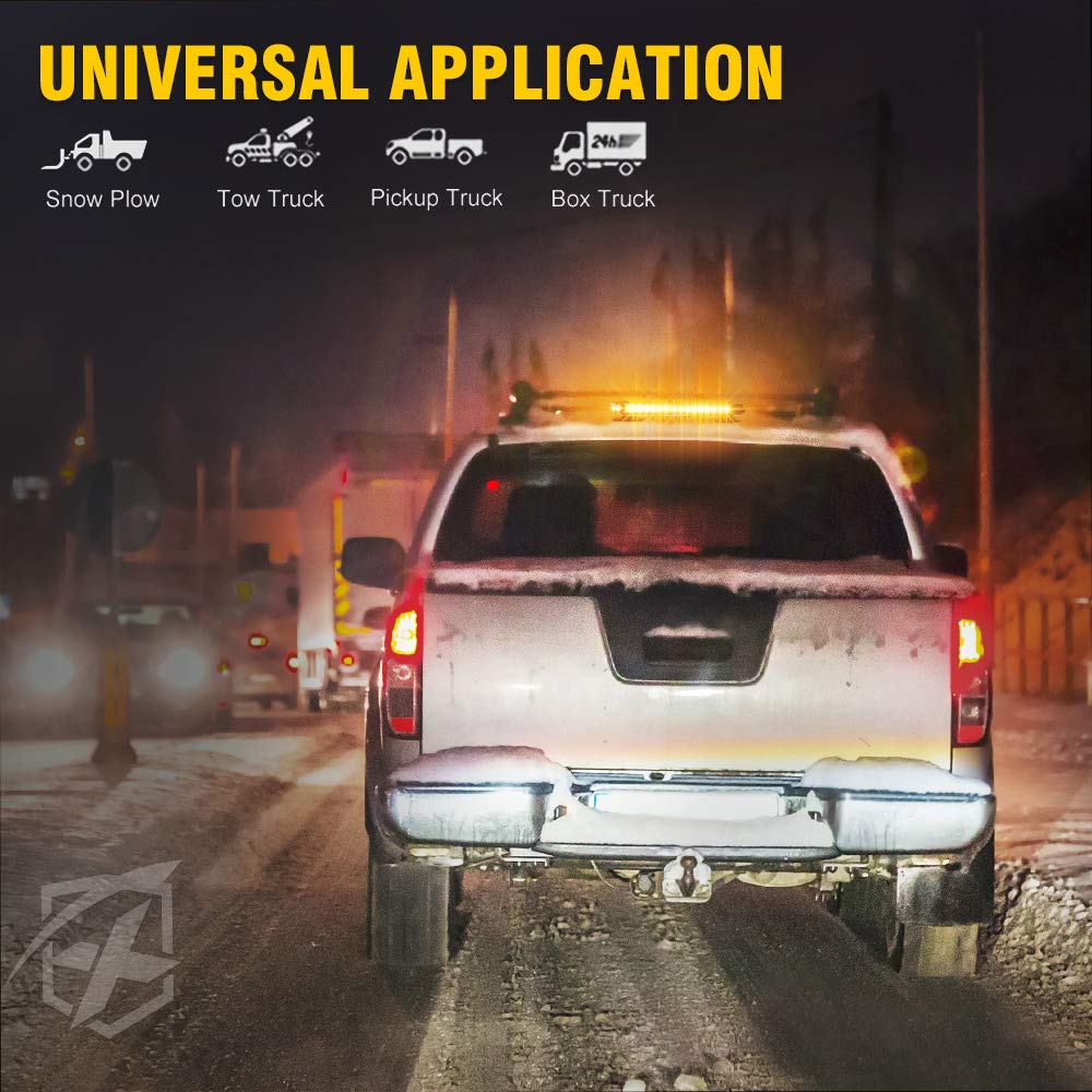 Xprite Amber 32 Led Strobe Flashing Light Bar, 21 Flash Modes 14.5 Inch Emergency Hazard Warning Beacon Lights With Magnetic Bas