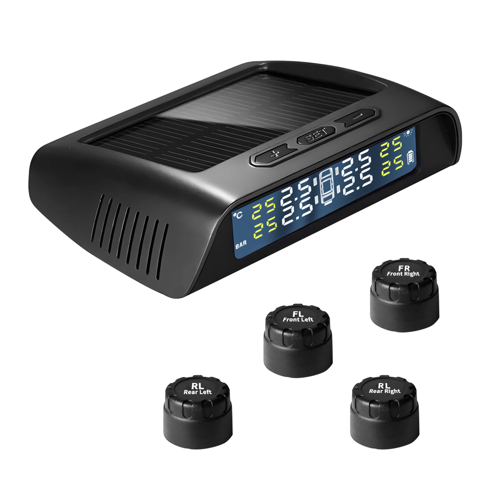 Cozy Blue Solar Powered TPMS Tire Pressure Monitoring System - TPMS for Car and SUV, Include 4 Sensors, Real-Time Pressure and T