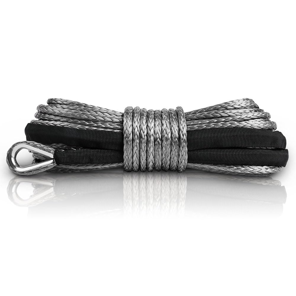 Zesuper 1/4''X 50Ft 10000Lbs Synthetic Winch Rope Winch Rope Cable For Suv Atv Utv Vehicle Boat Car (Gray)