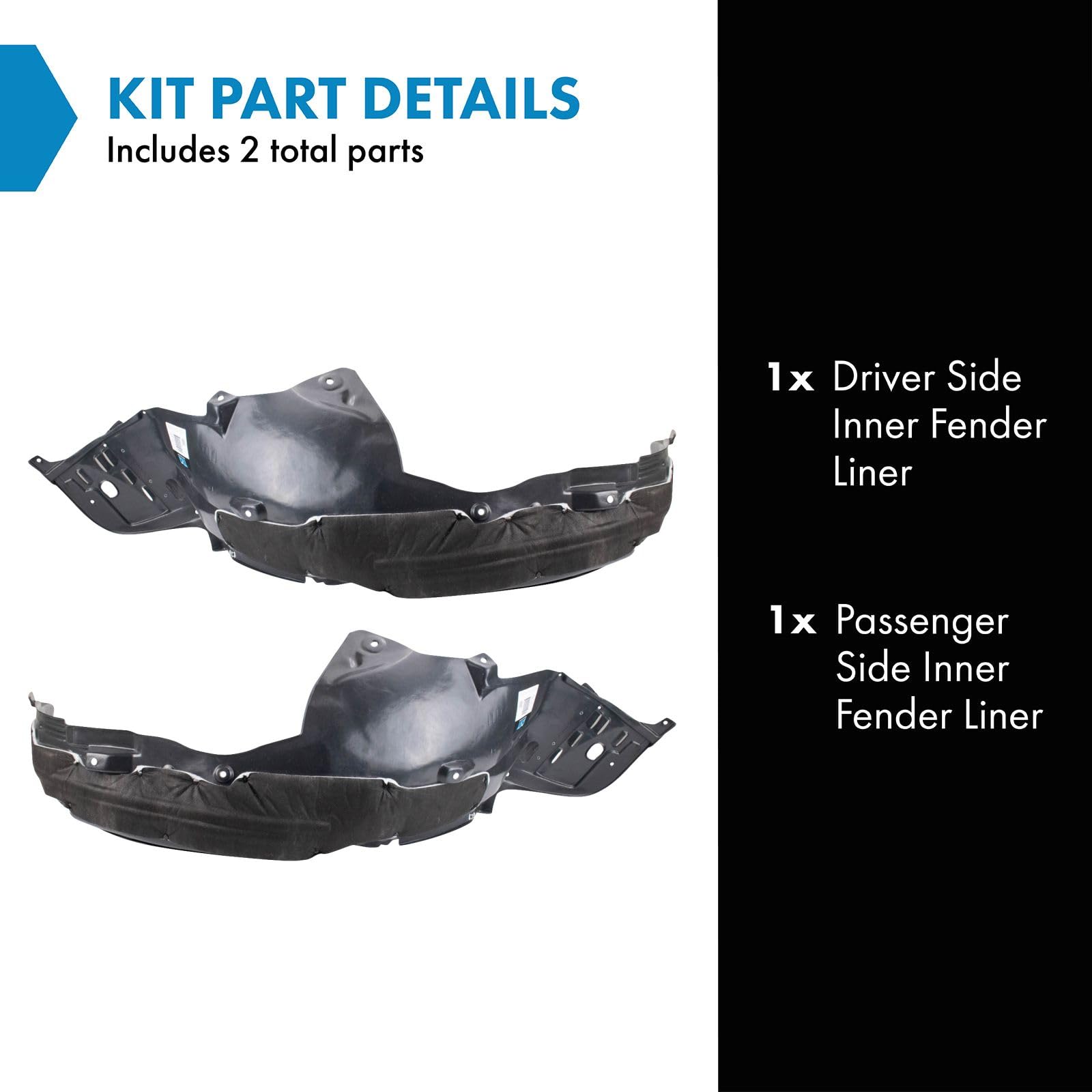 Trq Inner Fender Liner Set Compatible With 2016-2017 Honda Accord Ho1248174 Ho1249174