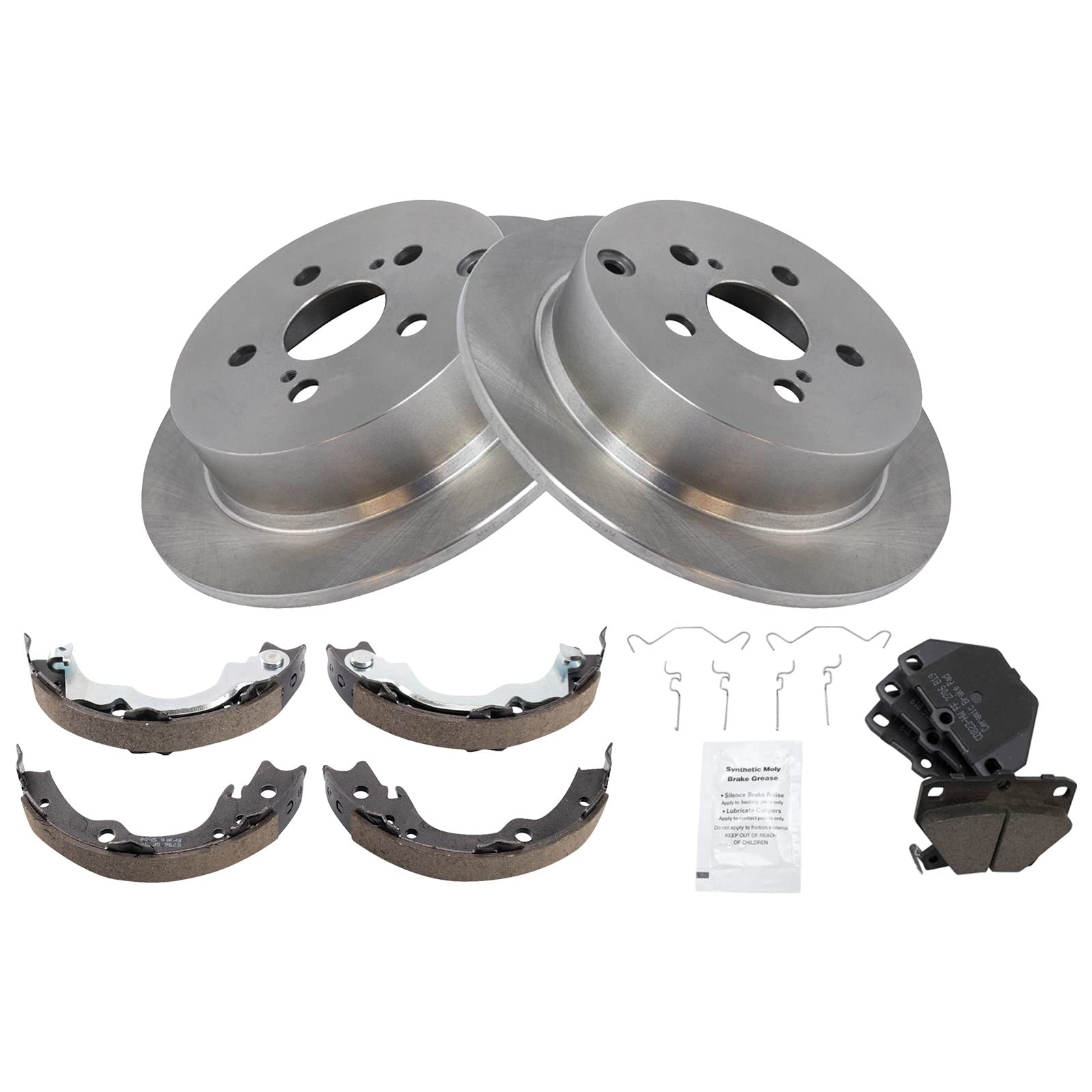 Trq Rear Brake Pad & Rotor Kit Brake Pads Brake Rotor Parking Brake Shoe Set Ceramic Compatible With 2003-2006 Pontiac Vibe 2000