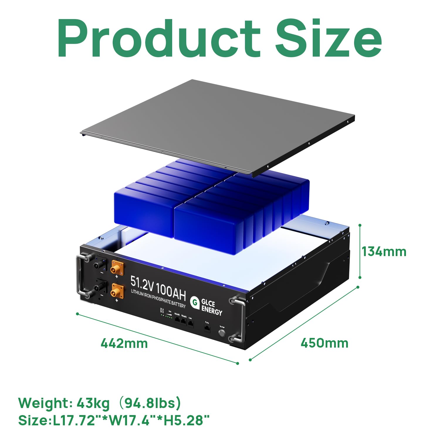 Glce Energy 48V 100Ah Lifepo4 Lithium Battery, Grade A Cells, 5120Wh Deep Cycle Battery With Can And Rs485 Communication Interface, 15000+Cycles, Rv, Solar, Marine, Overland, Home Energy Storage