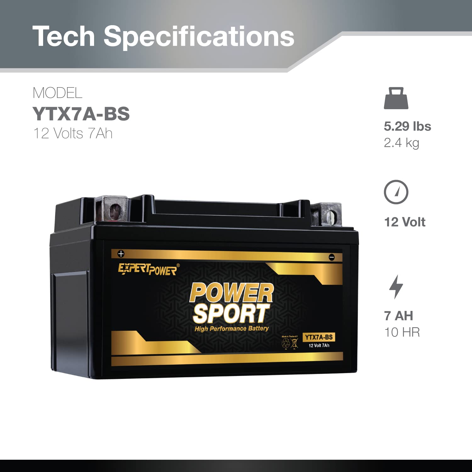 Expertpower Ytx7A-Bs 12V7Ah Lead_Acid_Battery
