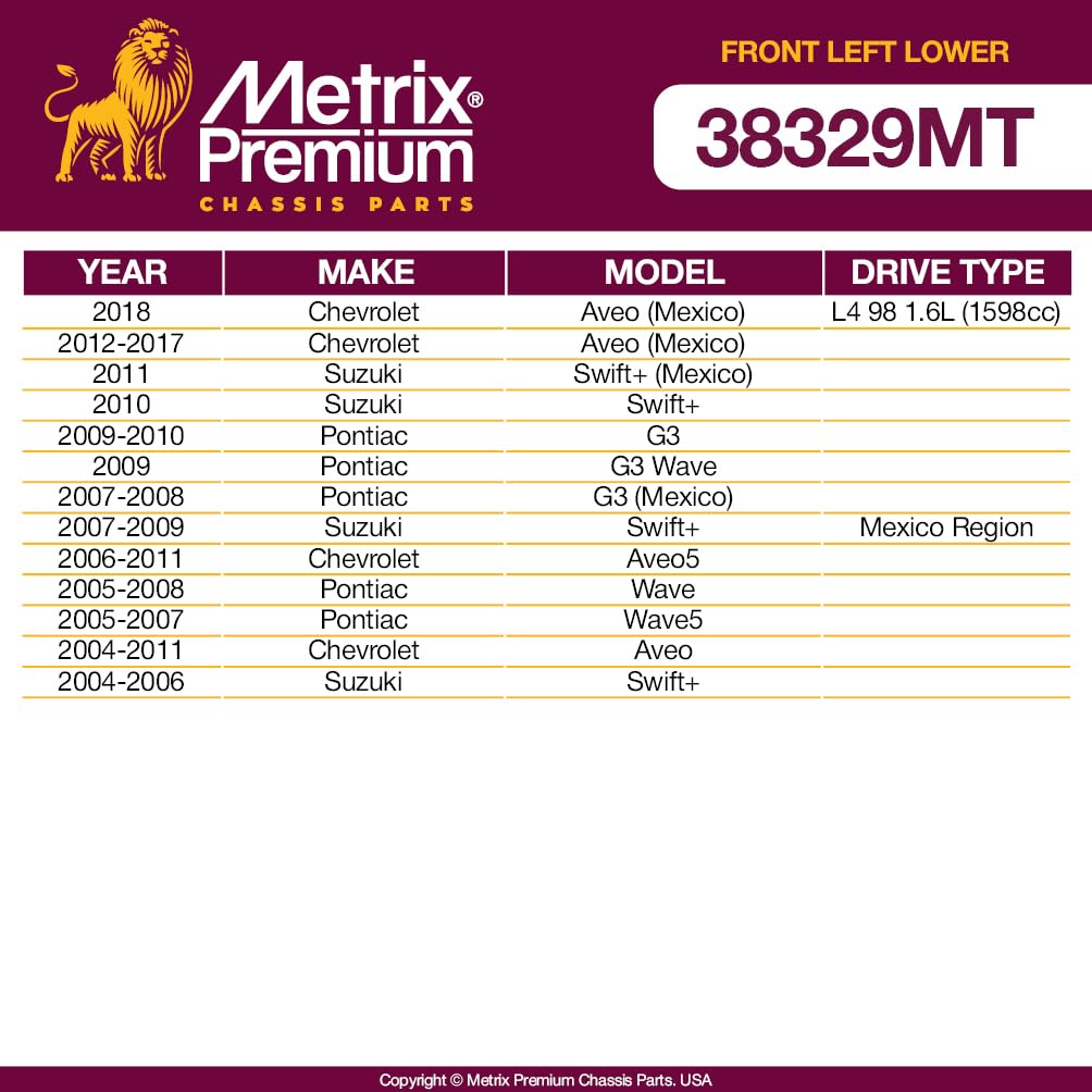 Metrix Premium Chassis Parts - Front Left Lower Control Arm W Ball Joint & Bushing Assembly Fits 18 Chevrolet Aveo (Mexico), 12-