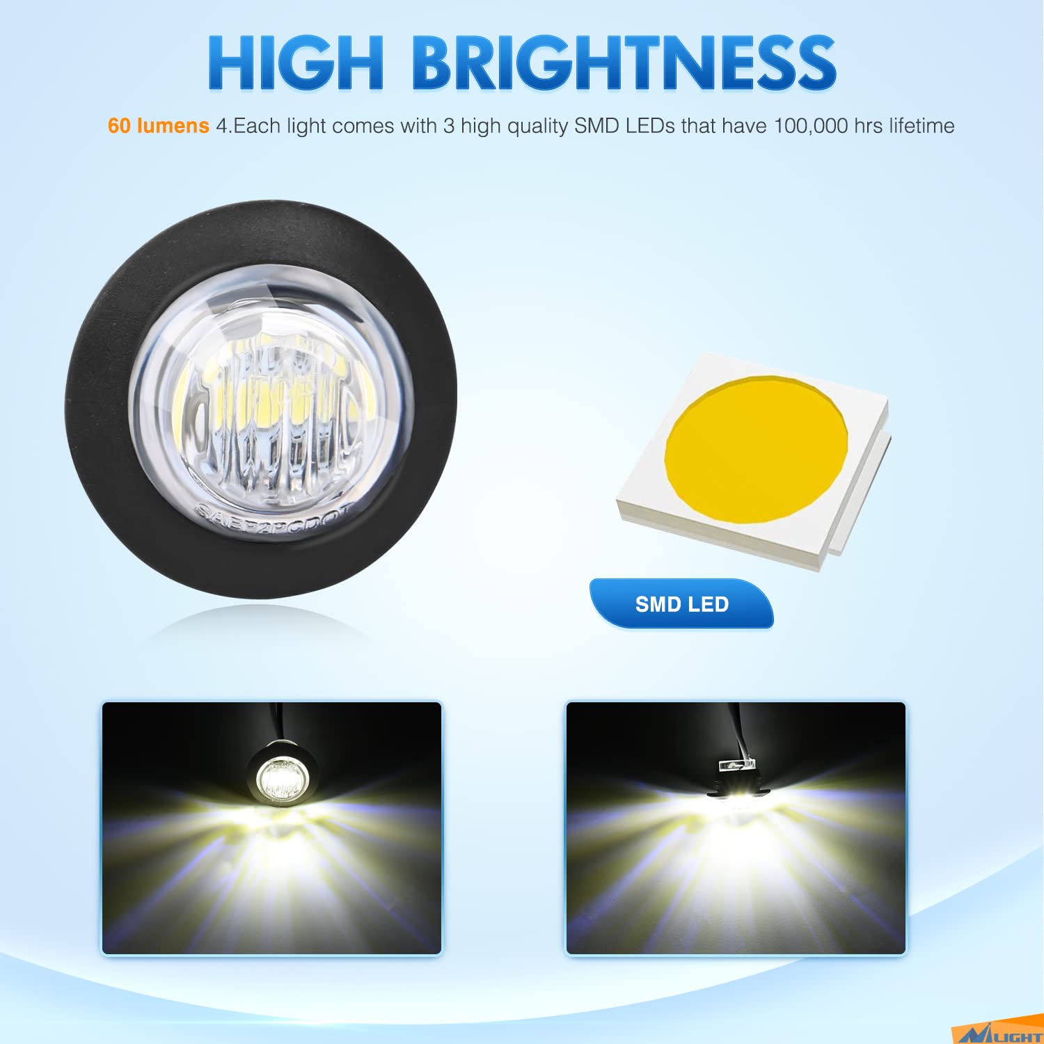 Nilight 10 Pcs 3/4 Inch Round Led Clearance Light Led Front Rear Side Marker Indicator Light Bullet Marker Light For Truck Rv Ca