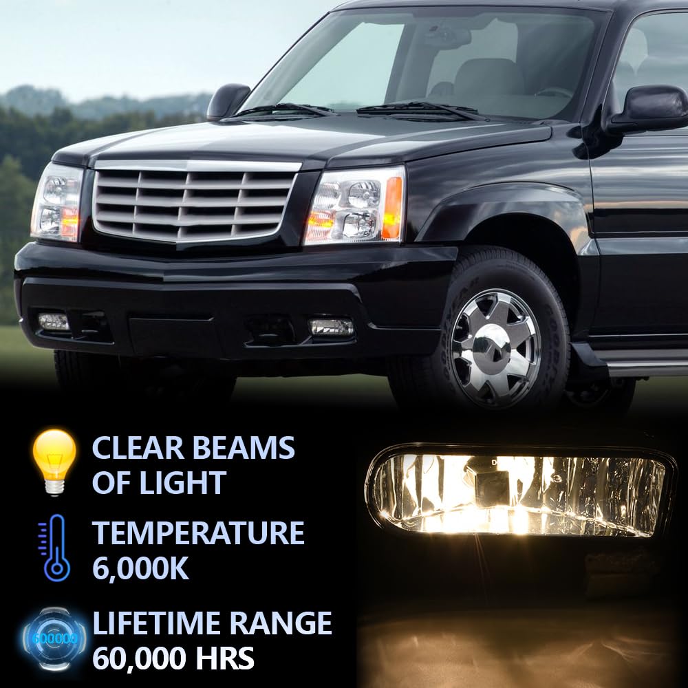 Vrracing 1 Pair Bumper Driving Lamp Fog Light With Bulb Replacement For Cadillac Escalade 02-06