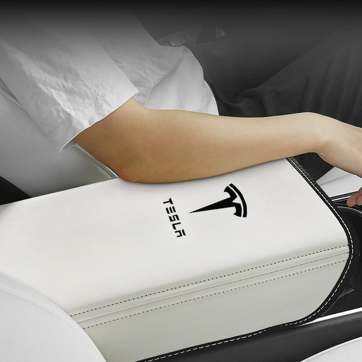 Lanfat Car Armrest Cover For Tesla Model 3 Model Y Pu Leather Center Console Protector Pad Armrest Box Mat For Model 3 2017-2023
