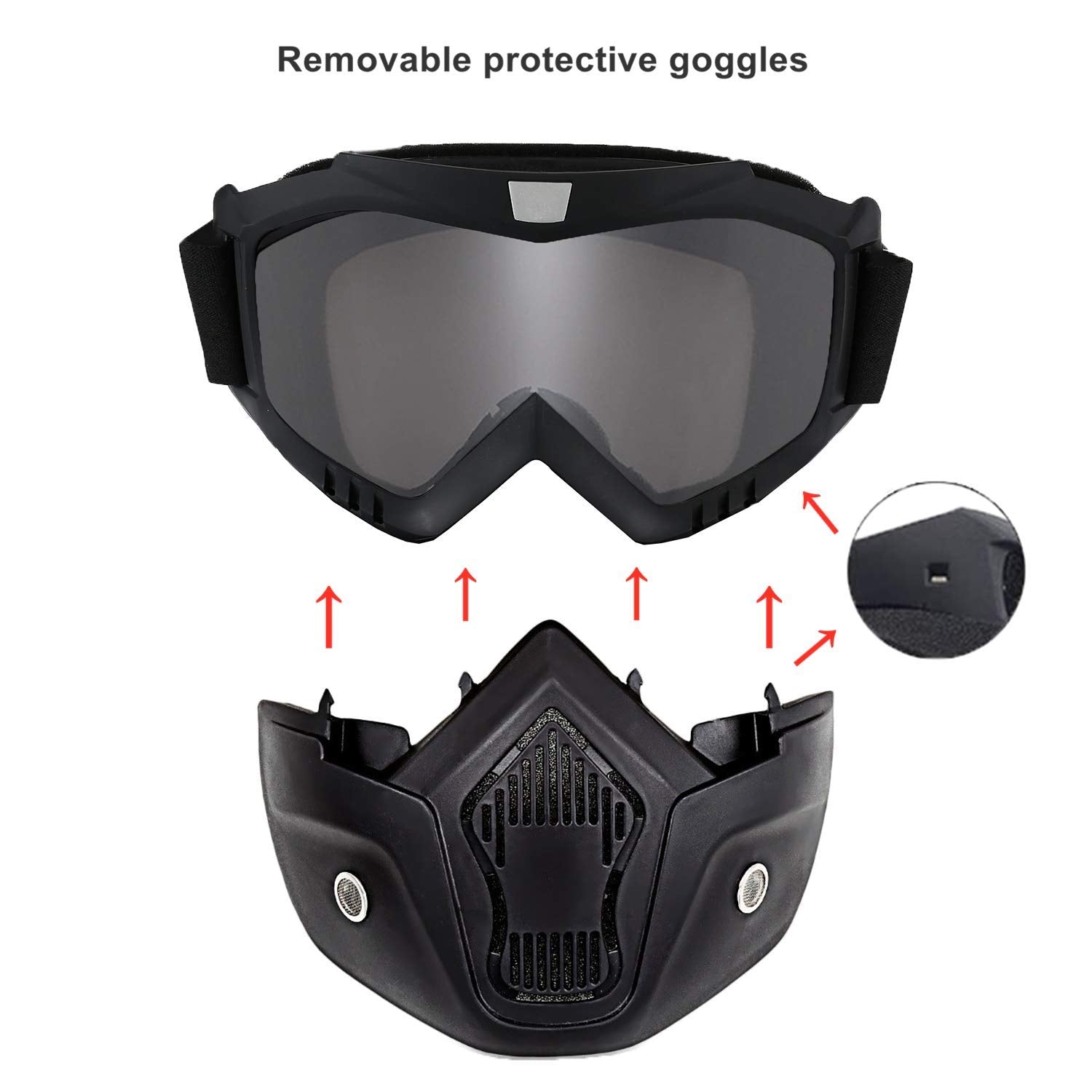 Ljdj Motorcycle Goggles With Removable Face Mask - Dirt Bike Atv Motocross Eyewear Anti-Uv Adjustable Riding Offroad Cycling Mot