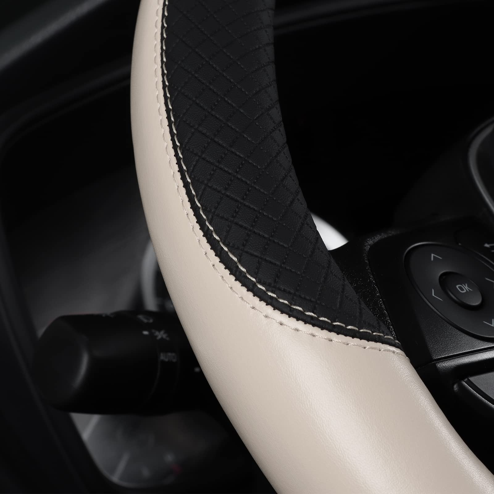 Follicomfy Auto Car Leather Steering Wheel Cover Anti Slip Wrap 15'' (Beige)