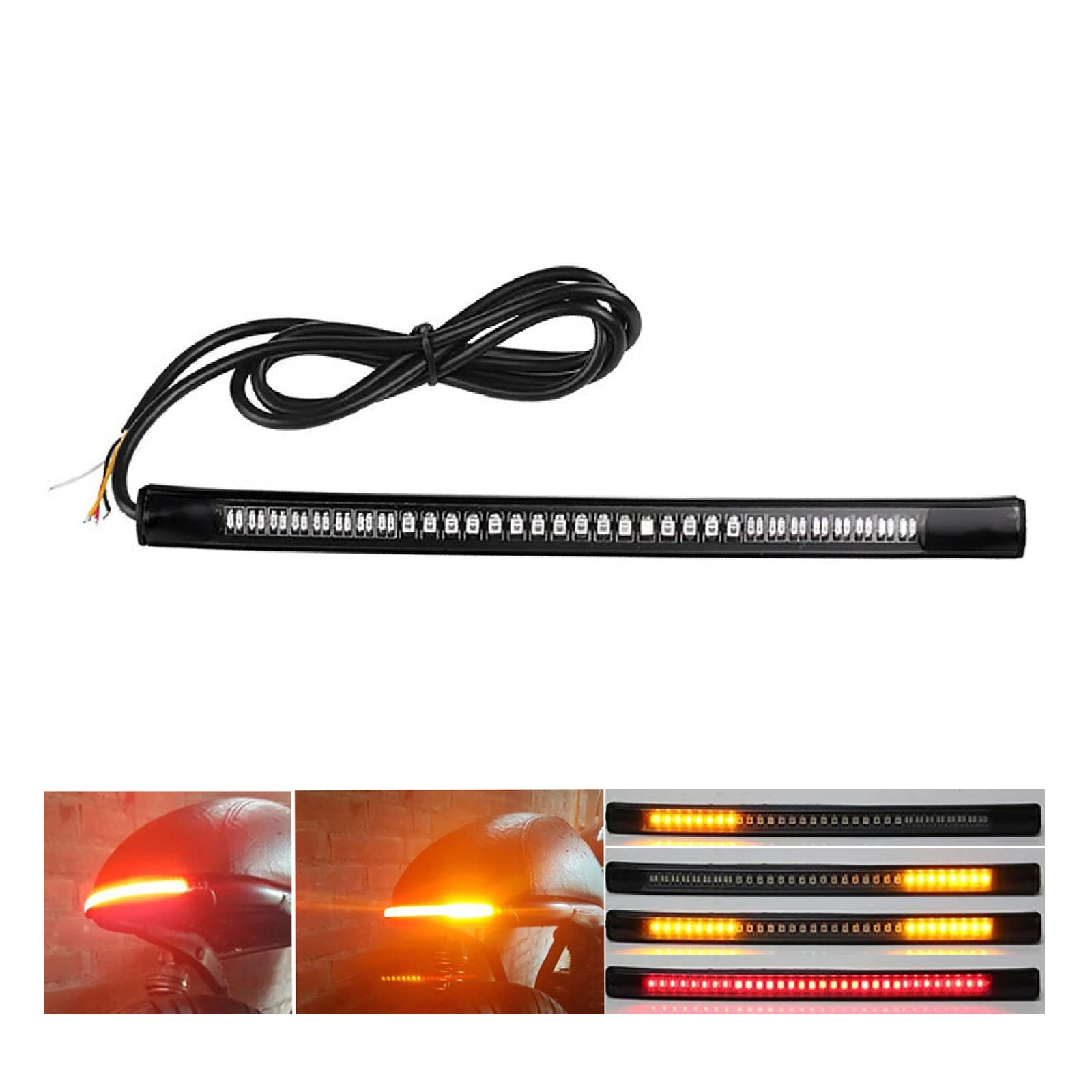 Jaxiria Universal Led Strip Motorcycle Tail Lights With Turn Signals, 48Led 8” Flexible Brake Stop License Plate Lights Integrated For Harley Davidson Motorcycle/Bike/Atv/Rv/Suv(1Xamber Red)