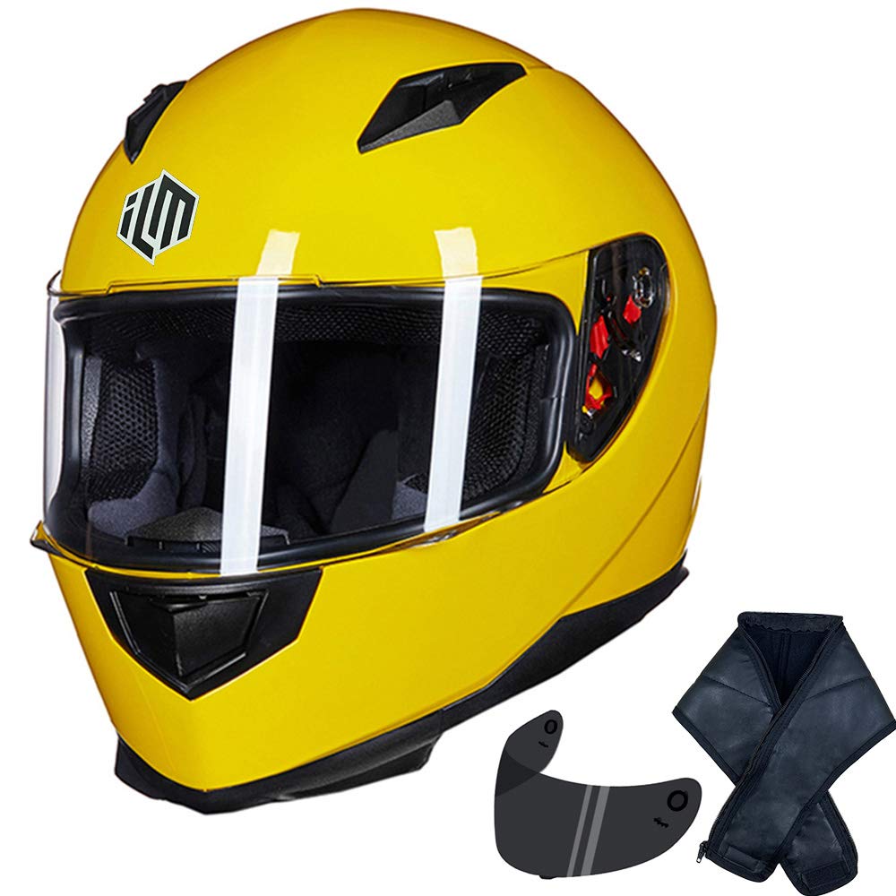 Ilm Full Face Motorcycle Street Bike Helmet With Removable Winter Neck Scarf + 2 Visors Dot Model-Jk313 (L, Yellow)