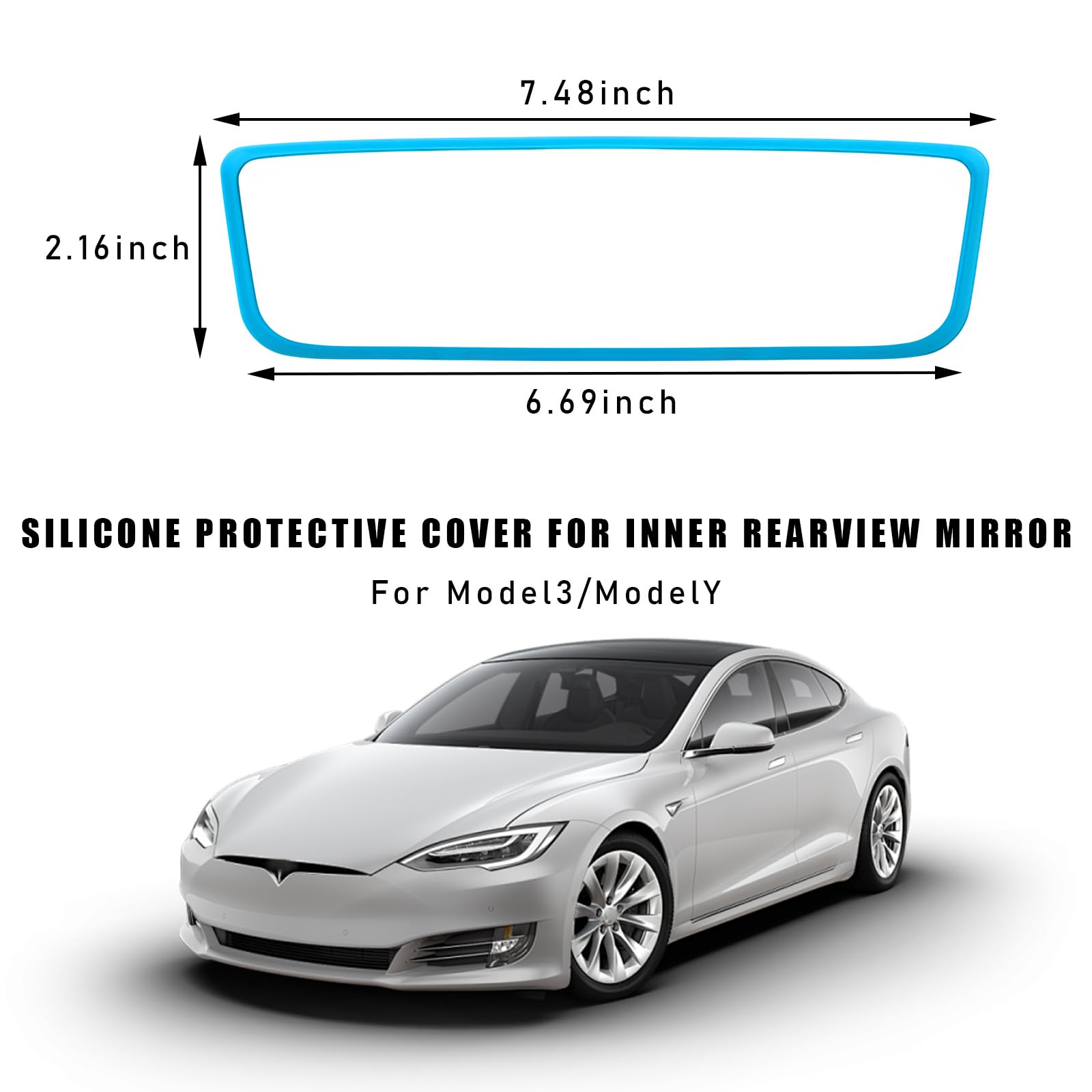 Suvnie Car Rear View Mirror Protector Frame, Silicone Auto Rearview Mirror Edge Protective Cover Compatible with Model 3 Y, Acce