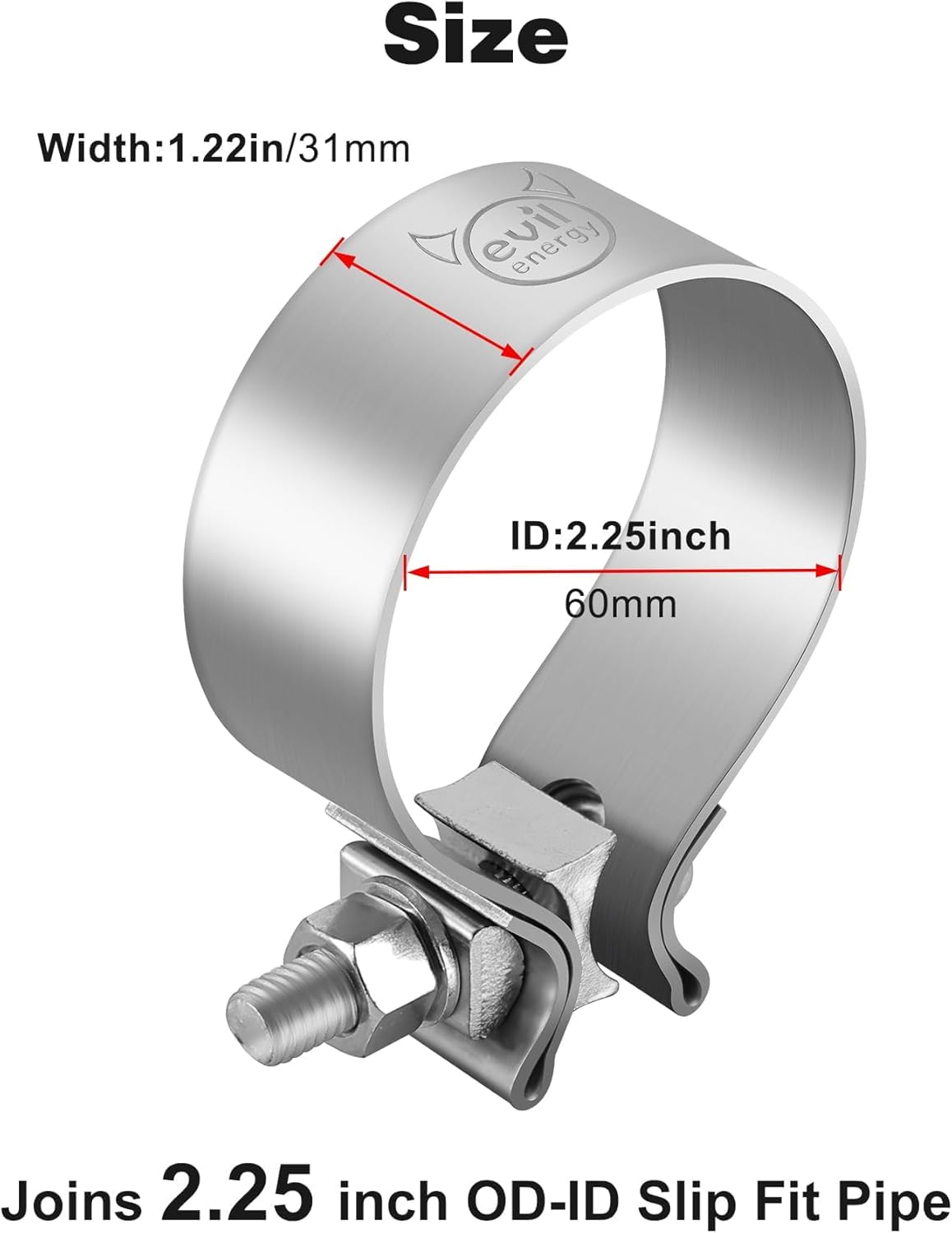 Evil Energy 2.25 Inch Exhaust Clamp,2 1/4 '' Narrow Band Muffler Clamp Stainless Steel For Heavy-Duty Exhaust Systems, Downpipes