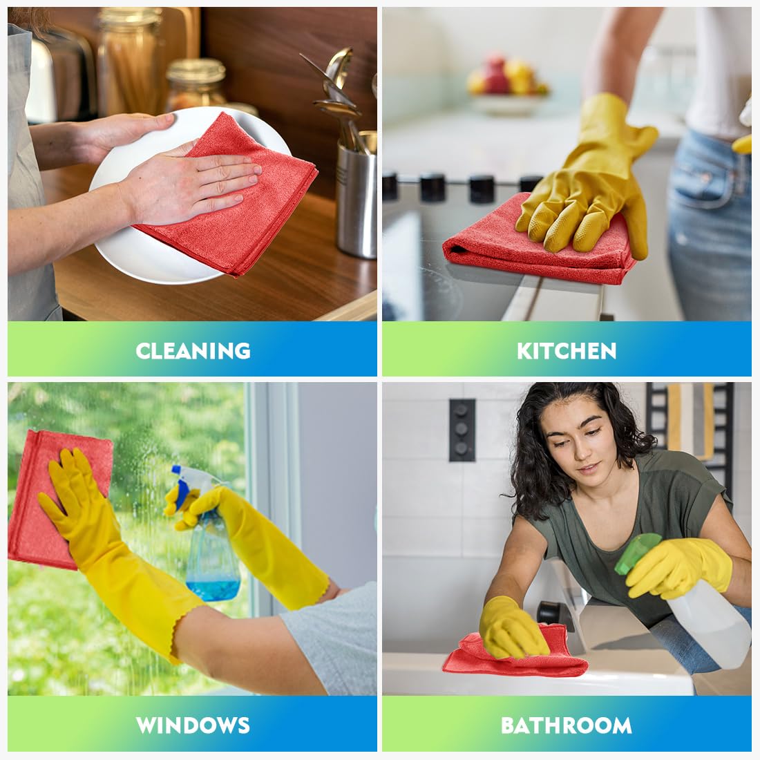 Homexcel Red Microfiber Cleaning Cloth 12 Pack, 12.5 X 12.5 Inch Microfiber Towels For Cars, Ultra Absorbent Car Washing Cloth,