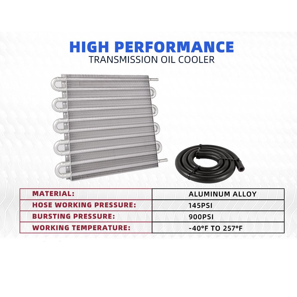 Bartoo Universal 5/16'' Transmission Oil Cooler Kit, Aluminium Alloy 10 Pass Tube And Fin Oil Cooler Kit (Sliver)