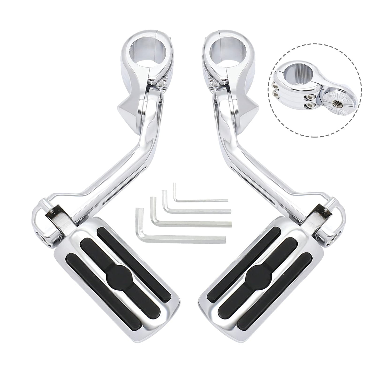Long Angled Motorcycle Highway Pegs Footpegs Foot Rest Mount Clamp Kit Fit For Harley Models With 1.25 Inch Engine Guard 1 1/4 I