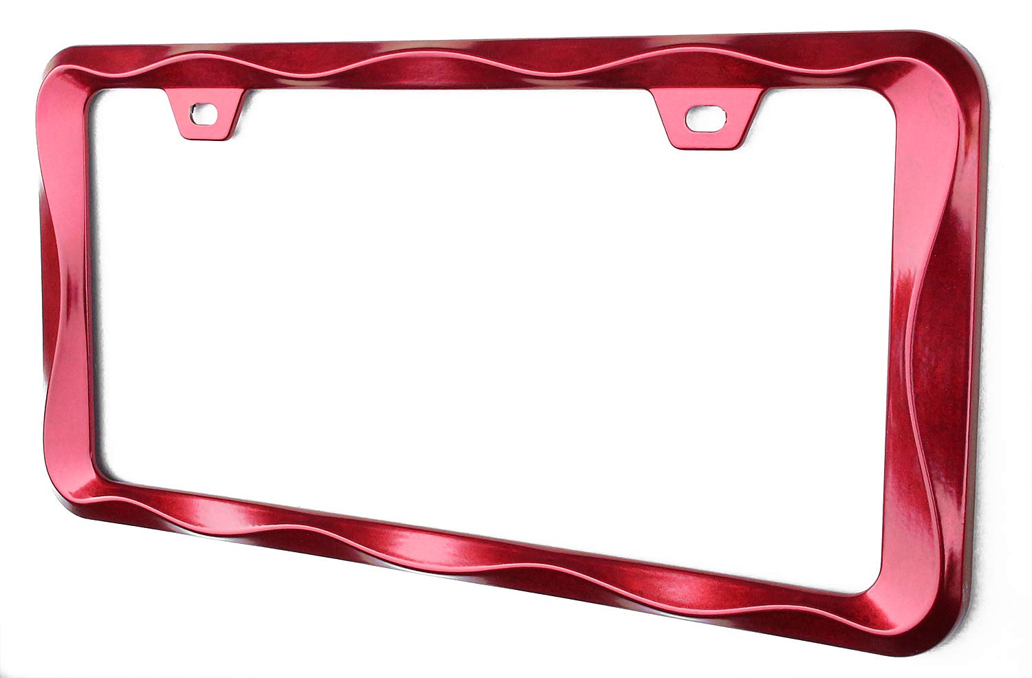 2Pcs Creathome 3D Curly Wave Pattern Shining Red License Plate Frame From Pure Zinc Alloy Metal