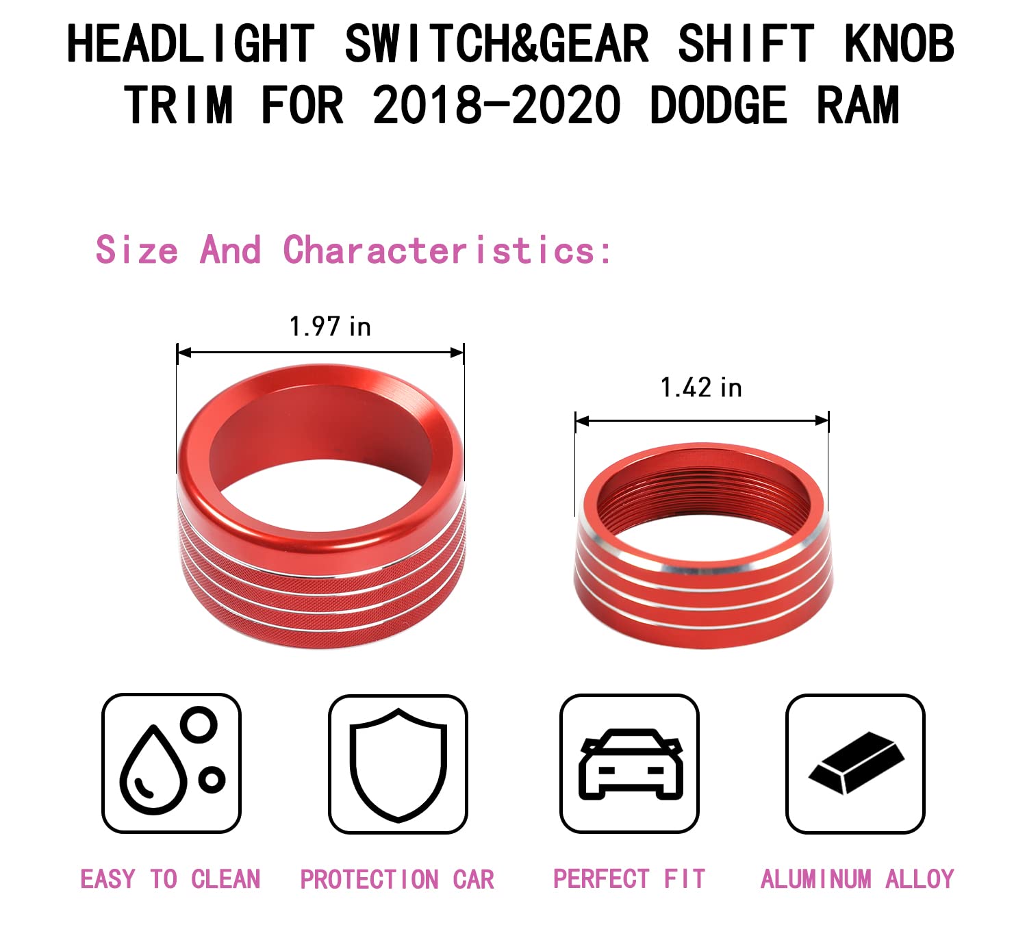 Voodonala For Dodge Ram Aluminum Headlight Headlamp & Gear Shift Shifter Shift Lever Selector Knob Switch Adjustment Knob Cover